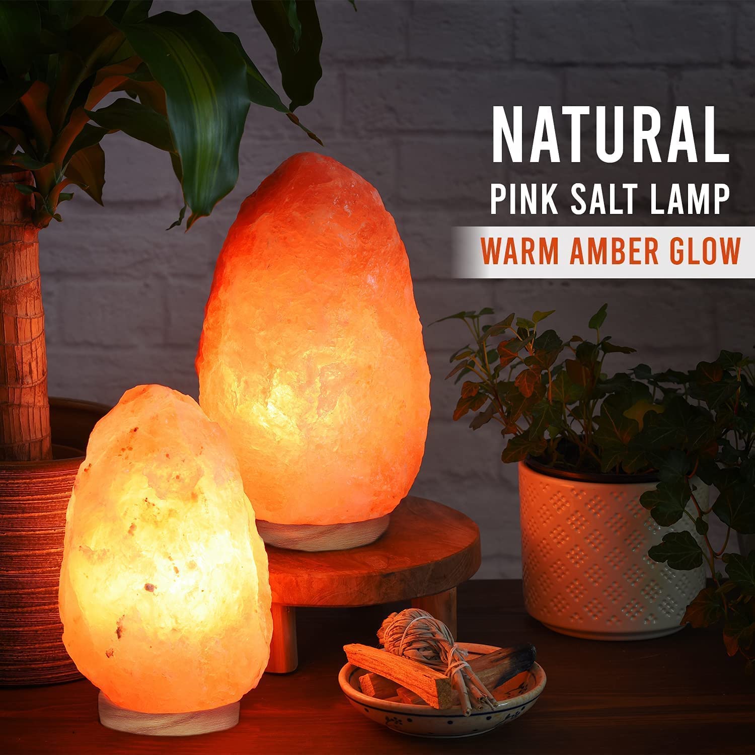Himalayan Glow Natural Himalayan Salt Lamp with Dimmer Switch, 6-8 lbs, Orange, Model 1001, Handcrafted with Wooden Base