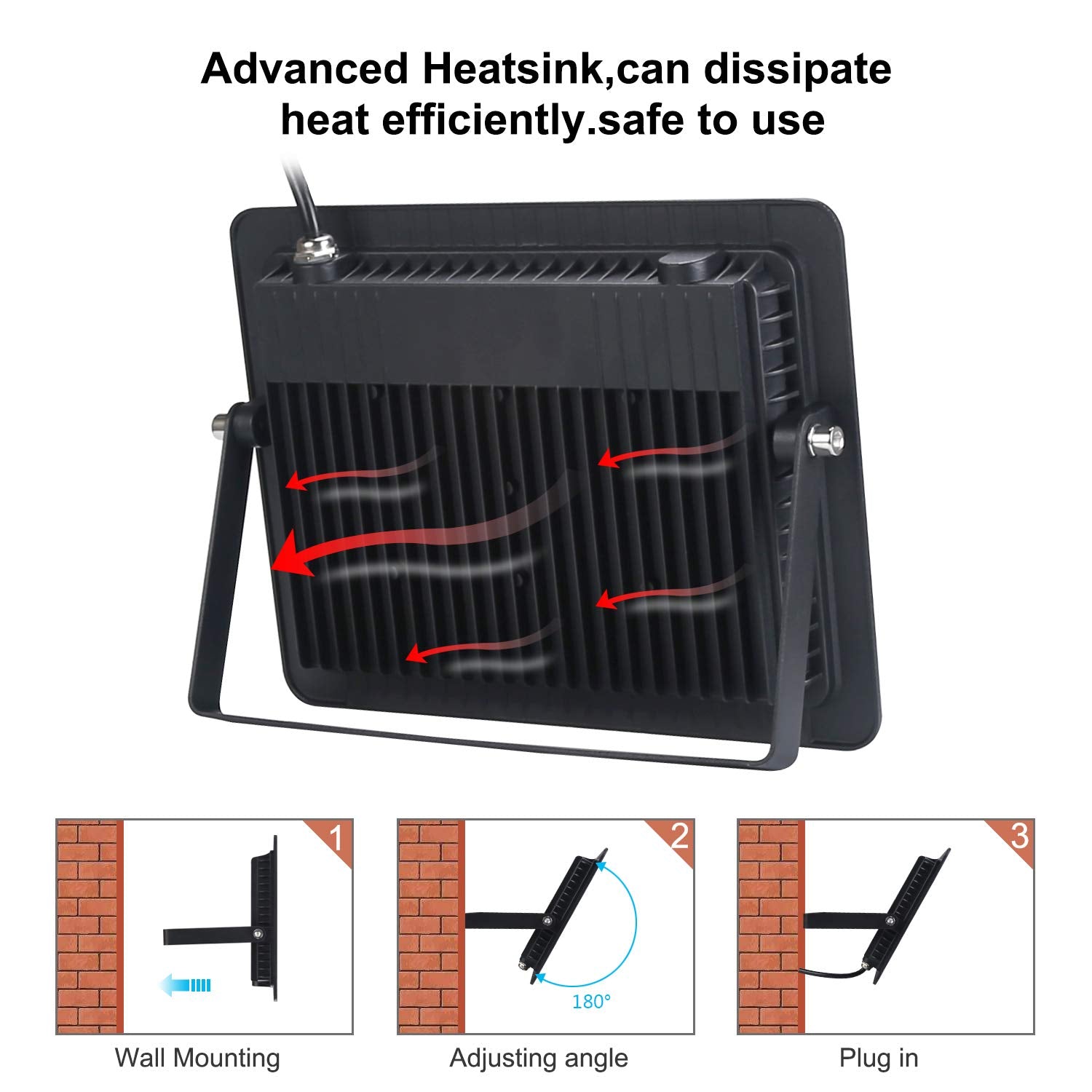 HWaySoul 100W LED Black Lights Flood Light, 6ft Cable, Aluminum, 2 Count, Black, Model BL100