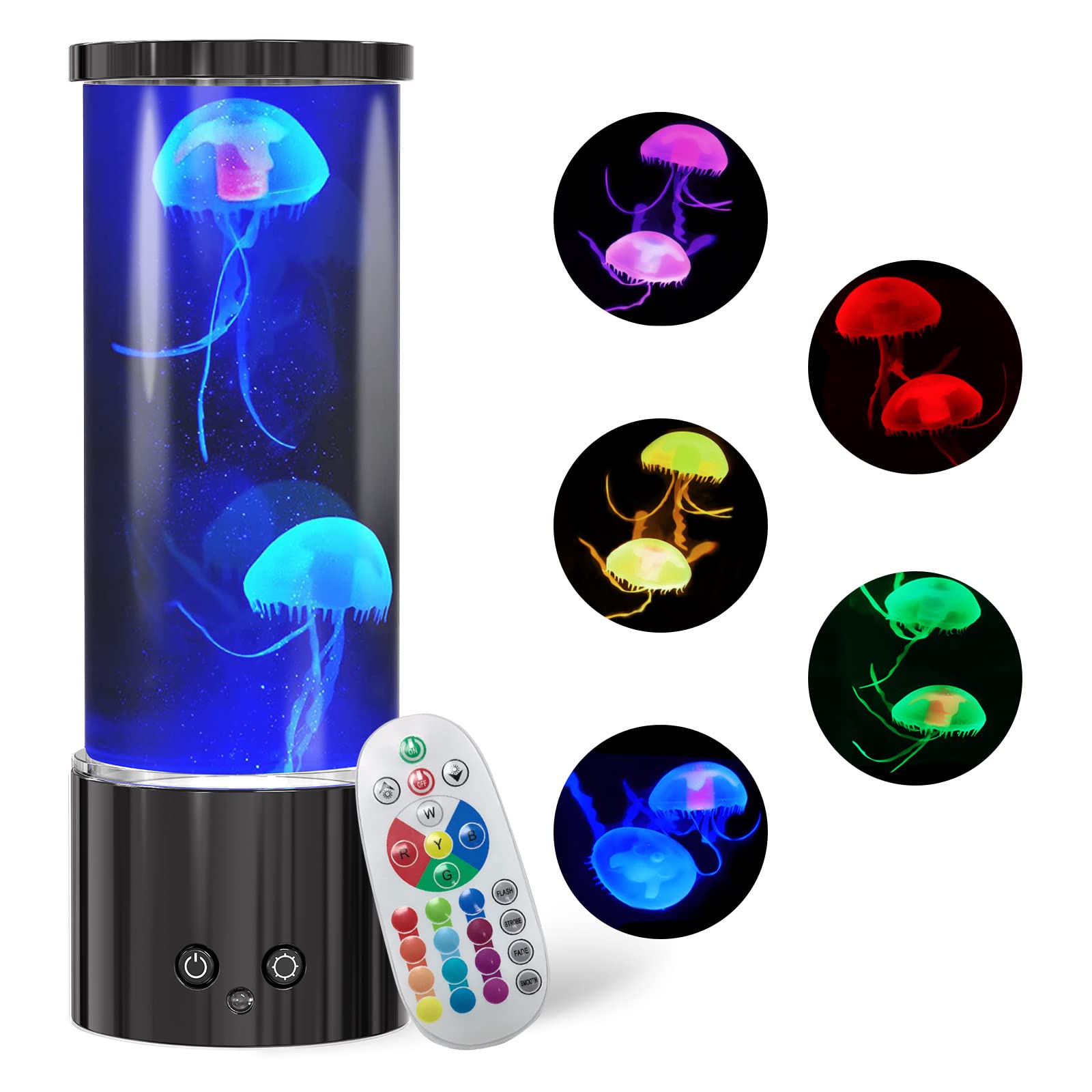 KIKILIVE Jellyfish Lamp, LED Aquarium Night Light, 11.6in Tall, Black, Remote Control, 17 Color Changing, Model 21081601