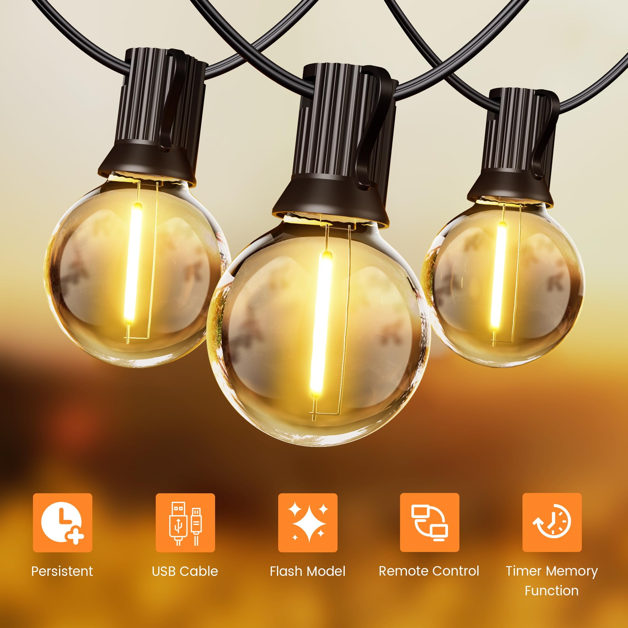 Ohlux 120Ft Solar String Lights Outdoor With Remote, Commercial Grade Patio Lights With 52 Shatterproof G40 Globe Led Filament B