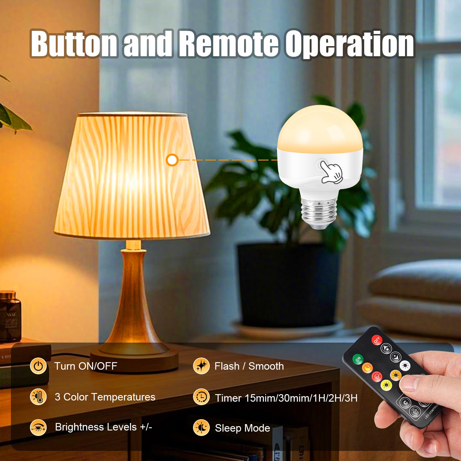 LUSKLLI Rechargeable Light Bulb,LED Portable Bulb with Remote Control, Timer, Battery and 3 Color Temperatures Backup Emergency