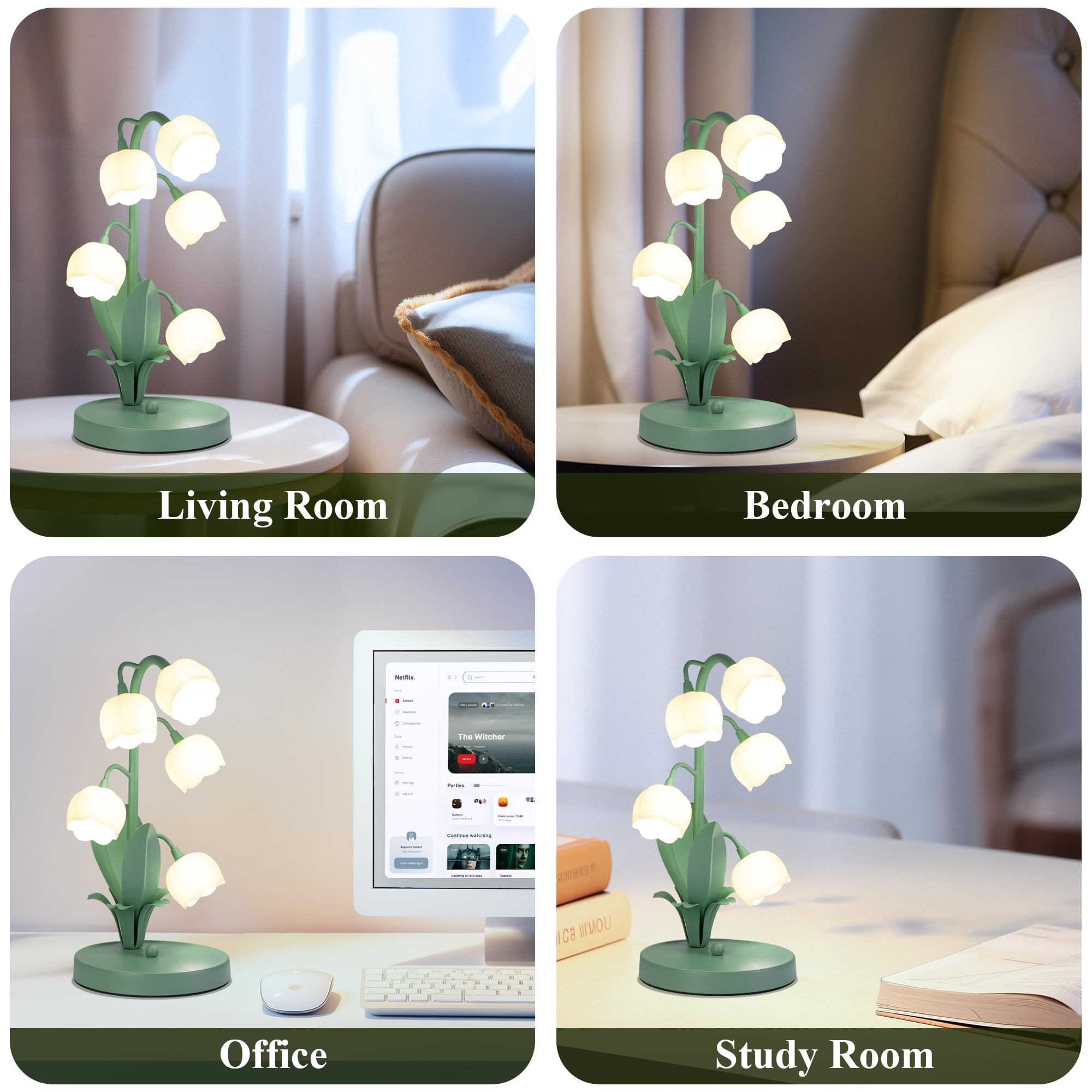 Werfop Flower Table Lamp, Vintage Lily Of The Valley Desk Lamp For Bedside 3 Color Modes Cute Reading Night Light With Led Bulbs