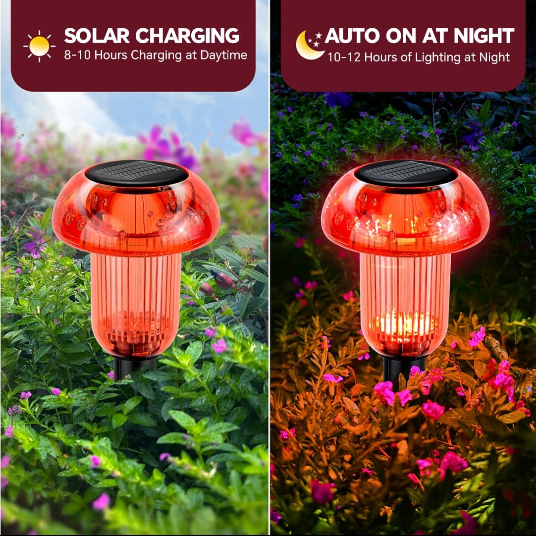 COZY-PAVILION Halloween Solar Pathway Lights, 4-Pack Red LED, Waterproof Mushroom Design, Model SLRO-112-7S4