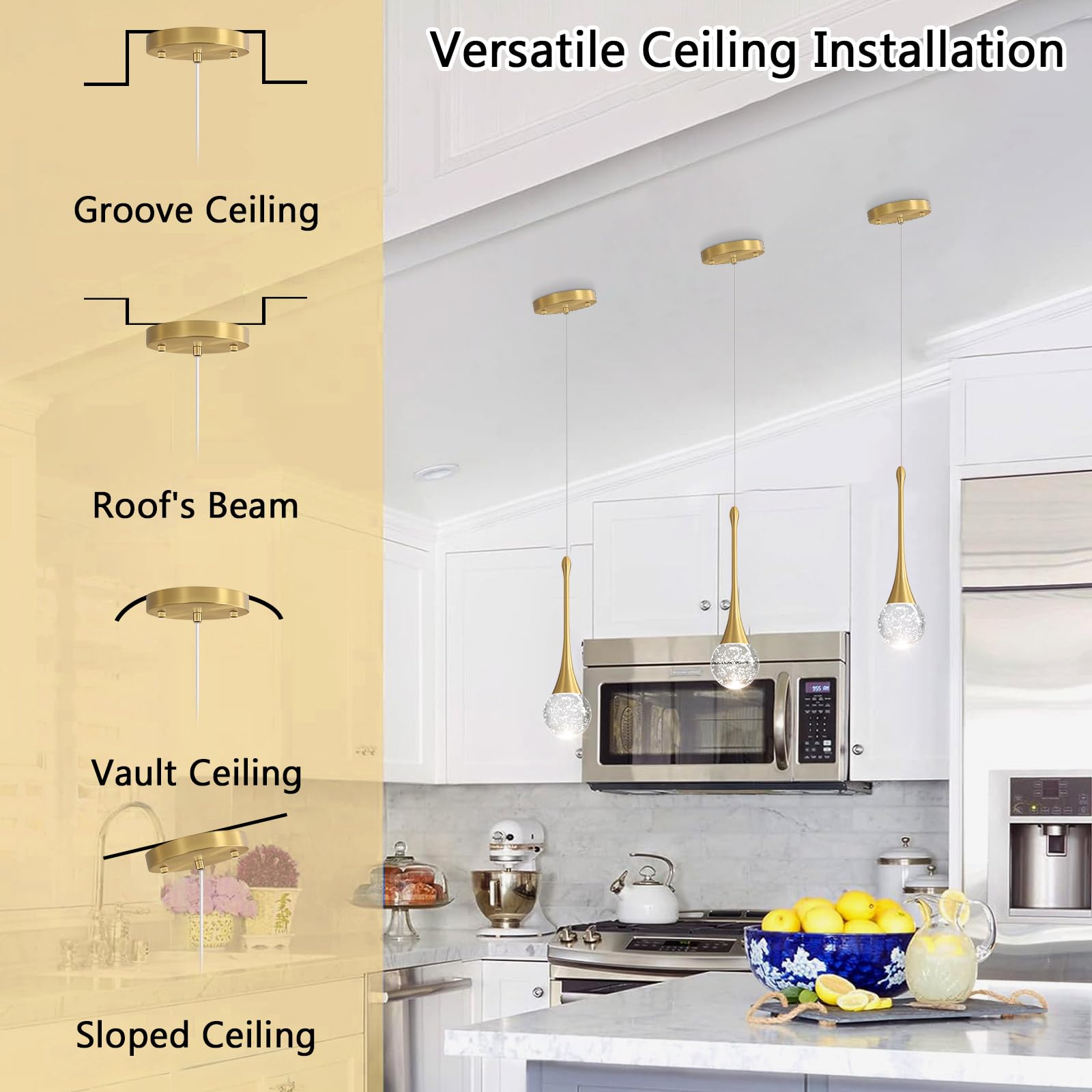 Cenozo Modern Pendant Lights For Kitchen Island Led Dimmable Crystal Glam Ceiling Pendant Lighting For Dining Room Hallway Bedroom Corner Lamp Antique Gold