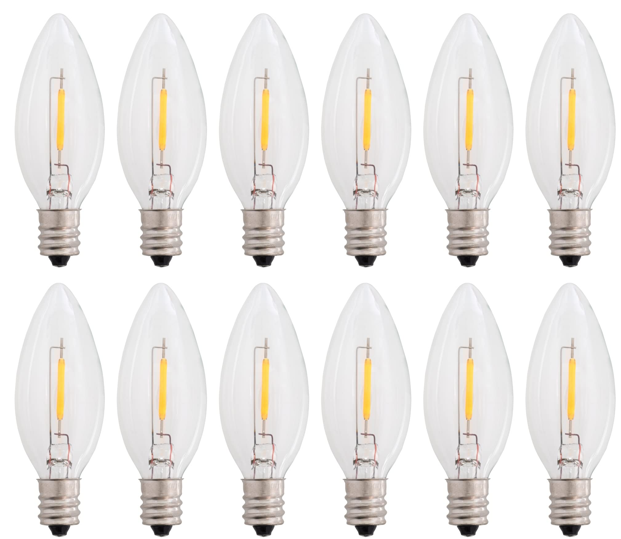 Creative Hobbies LED Replacement Light Bulbs, E12 Candelabra, 7 Watt Equivalent, Clear White, Model 18341, Steady Burning (12 Pack)