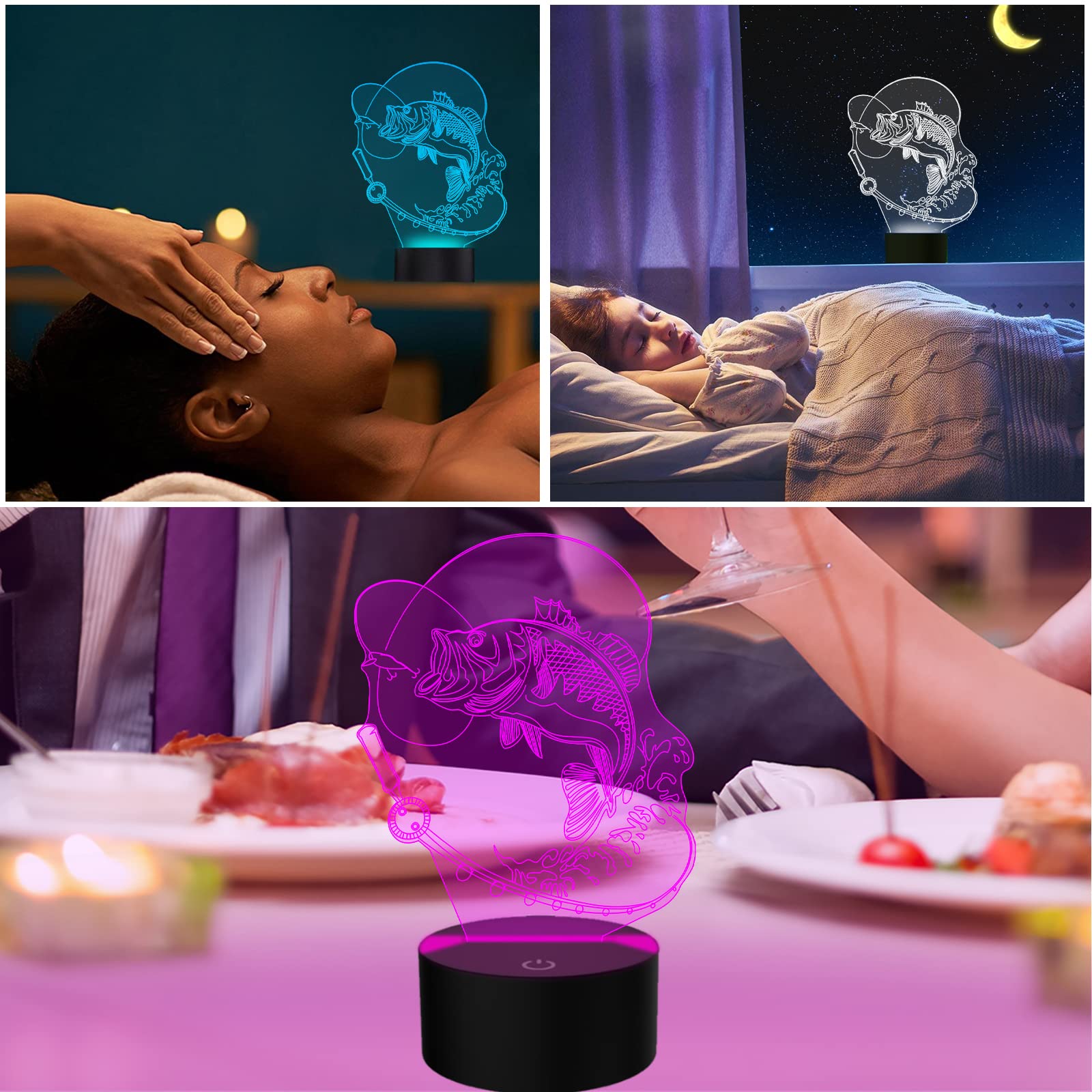 Yklworld 3D Fishing Lamp Illusion Led Night Light Touch Fish Desk Table Lamps 16 Color Change Usb Charging/Battery Powered Home