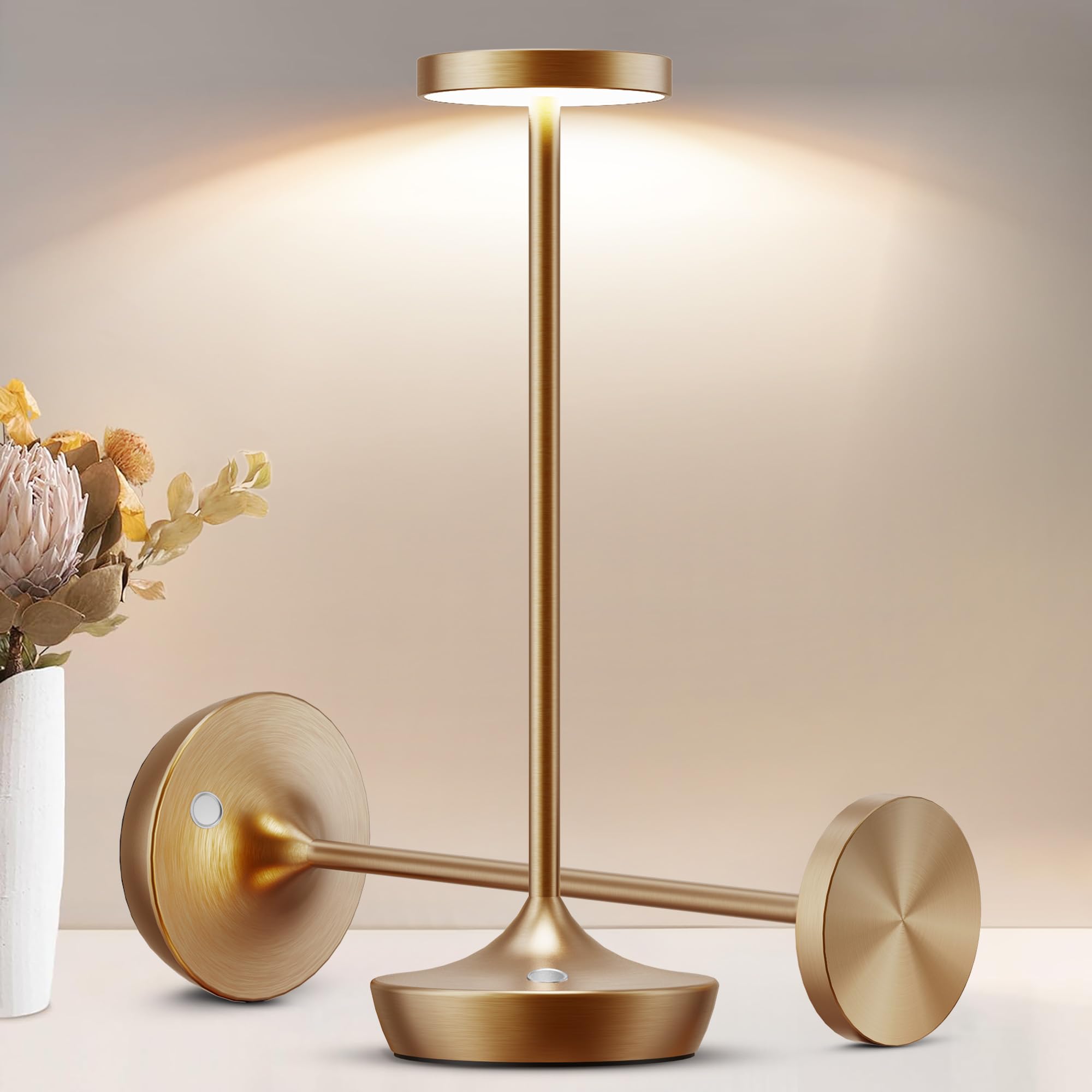Tpczqj 2 Pack LED Cordless Table Lamps - Rechargeable, Touch Control, Waterproof, Bronze
