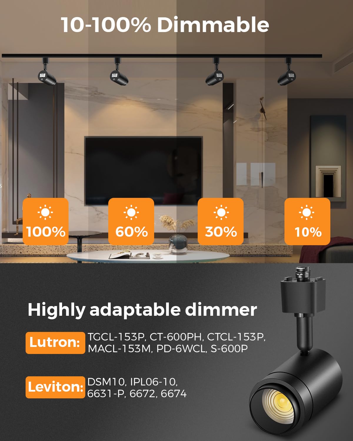 Tuyubee 5 Color Zoomable 6-Light Led Track Lighting Kit With 6.6Ft H Track Lighting Rail & Floating Canopy Connector, Modern Kit