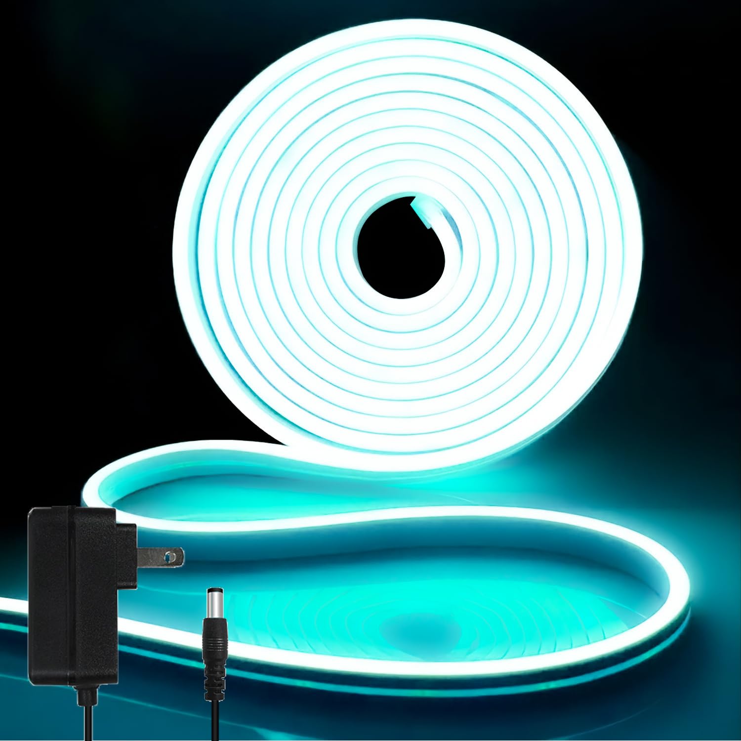 iNextStation Ice Blue LED Strip Lights, 16.4FT Silicone Rope Light with Power Adapter, Waterproof for Bedroom and Party Decor