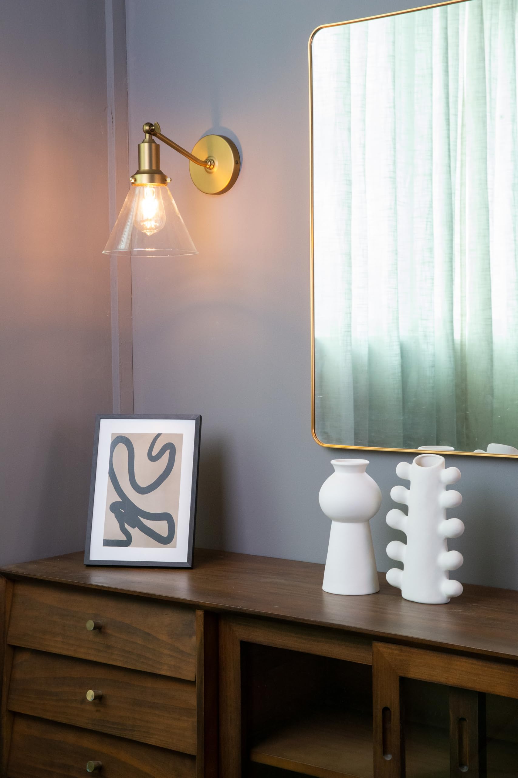 PERMO Industrial Vintage Wall Sconce Light Fixture, Hardwired, Funnel 1-Light, Antique Gold, Model Y410