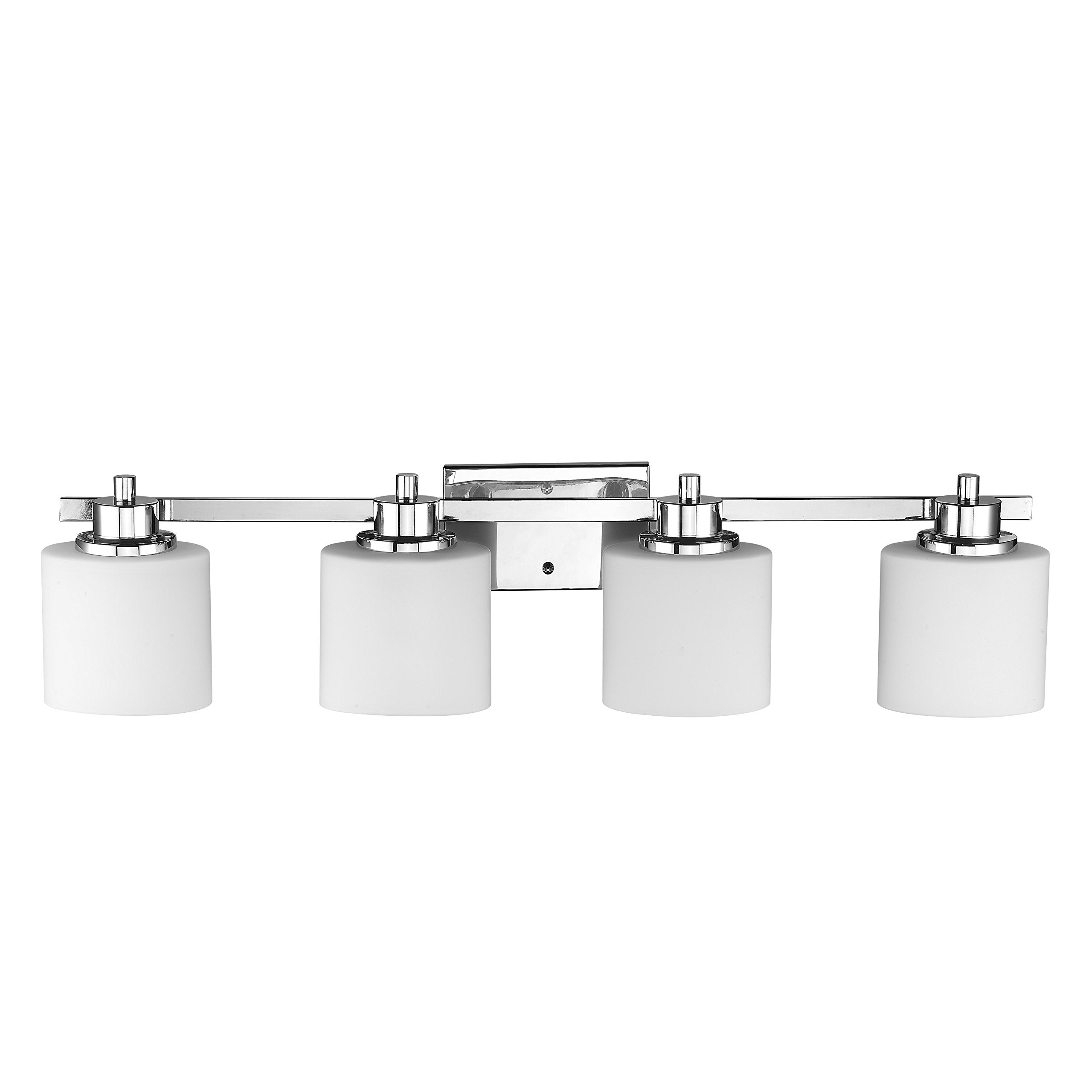 Chloe Lighting Ch821036Cm33-Bl4 Contemporary 4 Light Chrome Finish Bath Vanity Wall Fixture Alabaster Glass, 33'' Wide, White