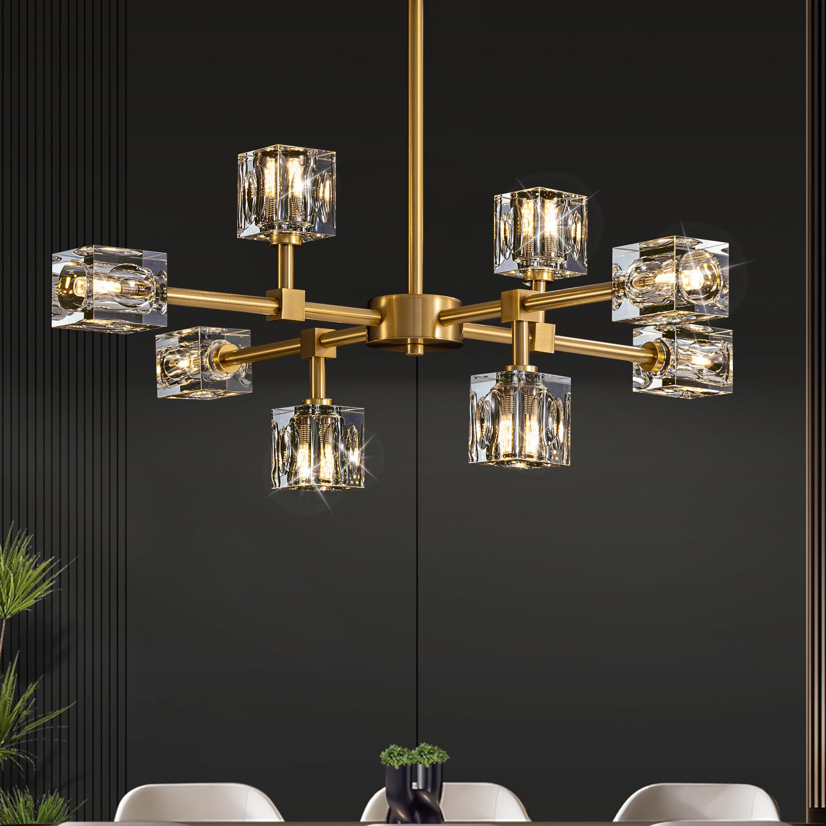 Sputnik Chandeliers for Dining Room Light Fixture  Modern Crystal Chandelier  8-Lights Gold Semi Flush Mount Ceiling Light for Living Room Bedroom  Dining Room Kitchen Island
