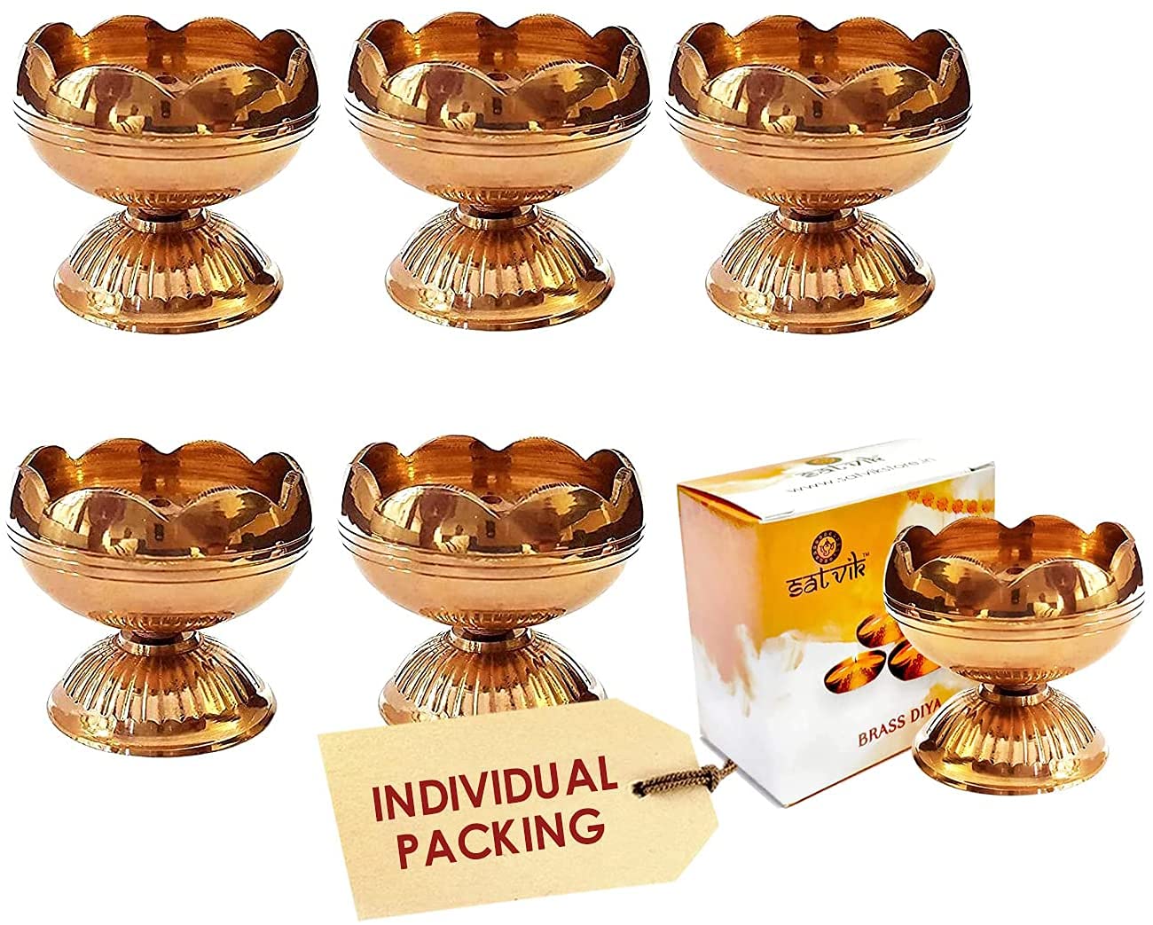 CRAFTSMAN Craftsman (10Pc) Pure Virgin Brass Diwali Puja Jyoti Diya Indian Pooja Oil Lamp Dia. Deepawali Diya/Oil Lamp/Candle Te