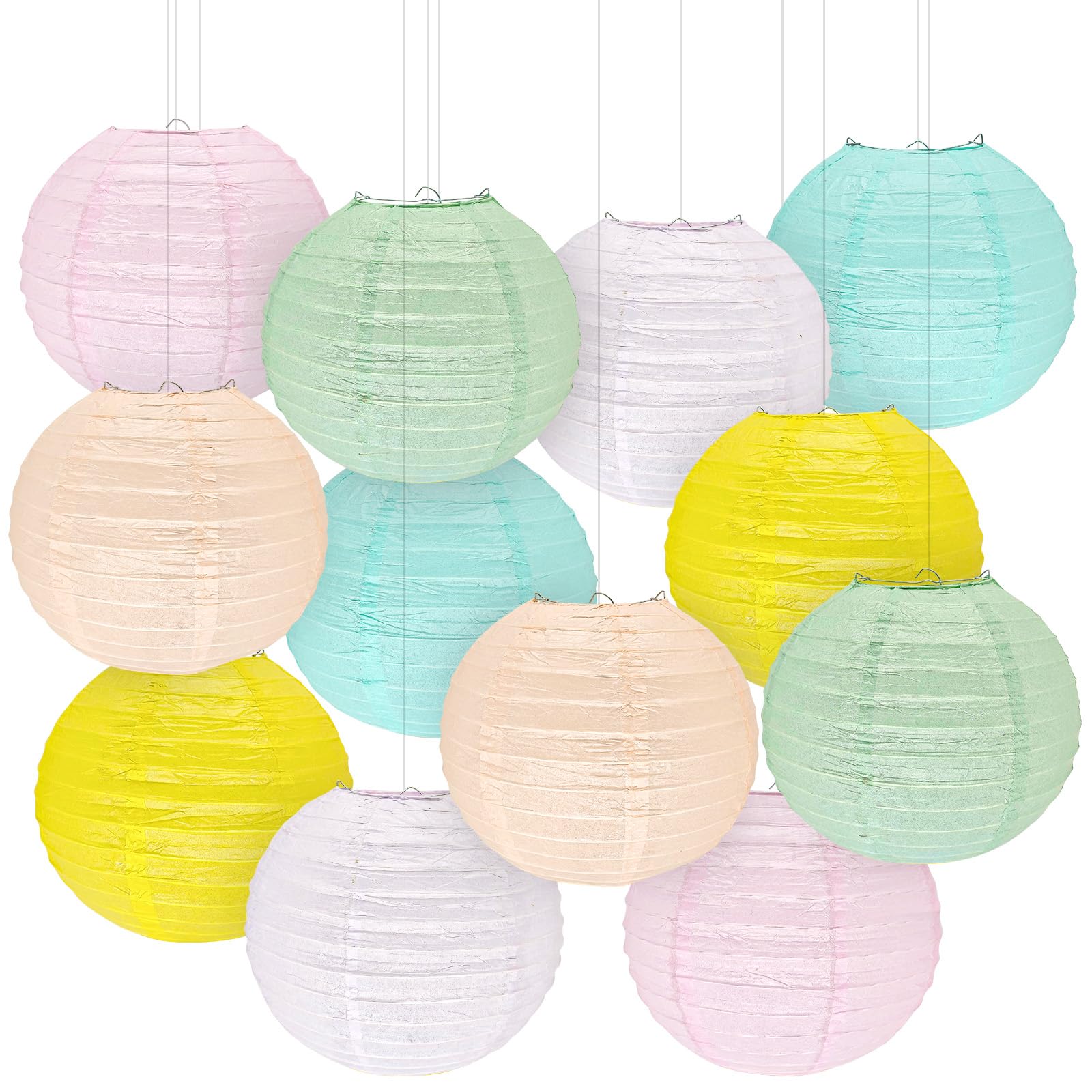 12Pcs 12'' Colorful Pastel Paper Lanterns For Spring, Classroom, Children'S Room, Mother'S Day, Baby Shower, Wedding, Birthday P