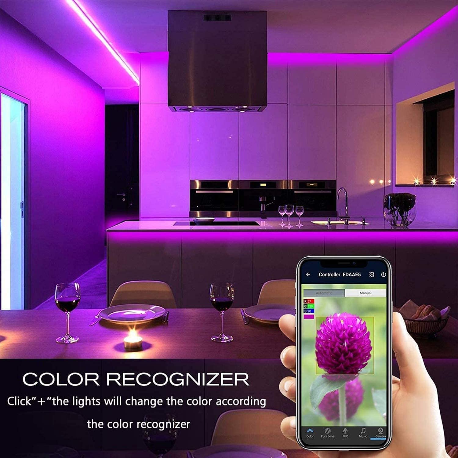 MIHEAL WiFi LED Light Strip Kit - 65.6ft Waterproof 5050 RGB, Black PCB, Compatible with Android/iOS