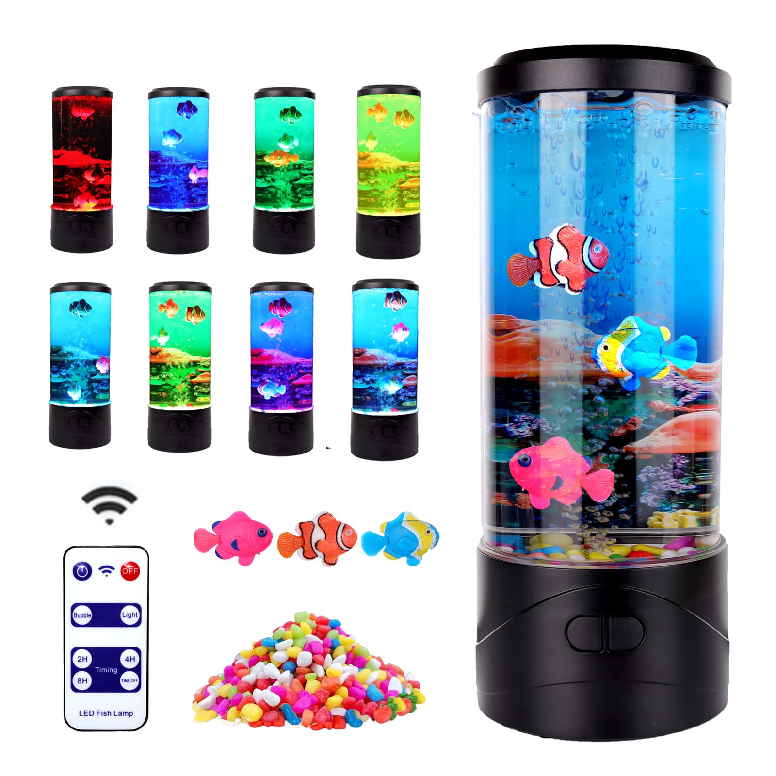 Toycol Bubble Fish Lamp Ocean Sensory 8 Color Changing LED Fish Night Light Aquarium Tank Table Mood Lamps for Adults Kids Home