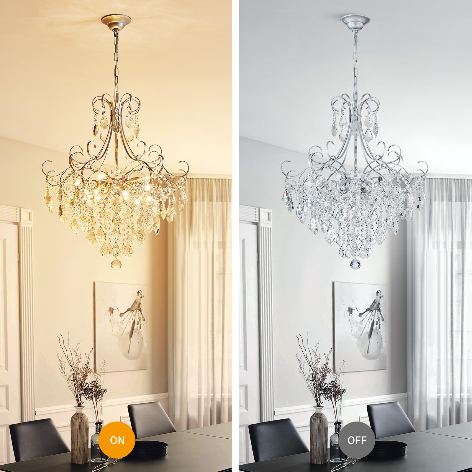 WUZUPS Crystal Chandelier Pendant Light 10-Light E12 Base 27.6inH x 22.8inW Silver, Model USHD30502S