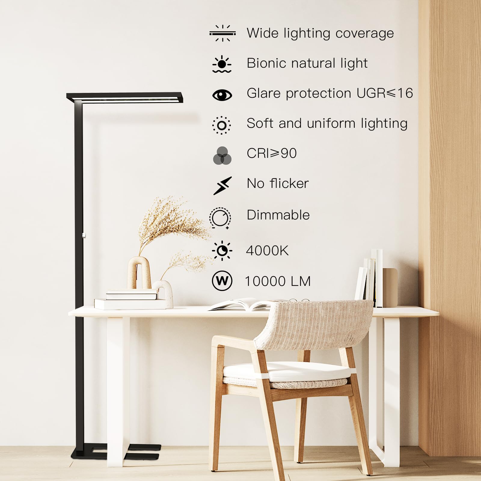 STERREN Eye-Care LED Floor Lamp, 76" Tall, 100W, 10500LM Bright, Black Aluminum, Model LAFA-02-AM