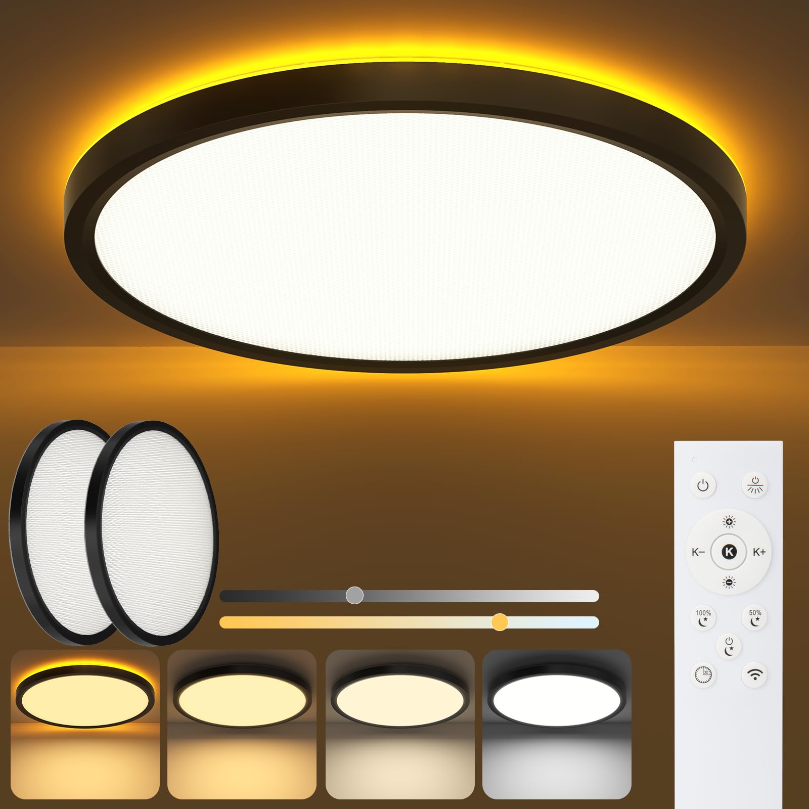DEEPLITE Ceiling Light Fixture with Night Light by Remote Control,12 Inch Flush Mount Dimmable Ceiling Lights 24W 1800K-6500K St