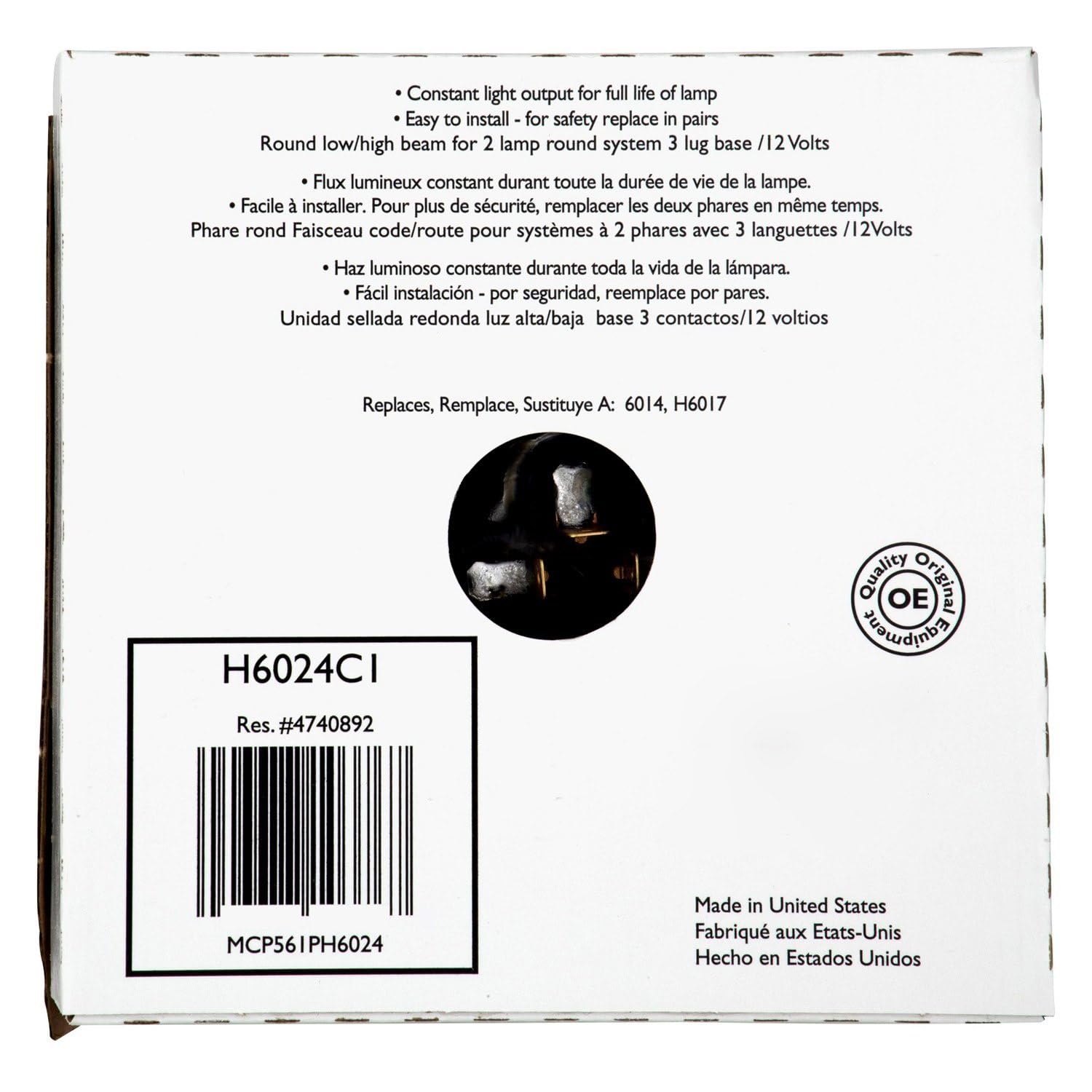 Philips H6024C1 Standard Halogen Sealed Beam headlamp, 1 Pack