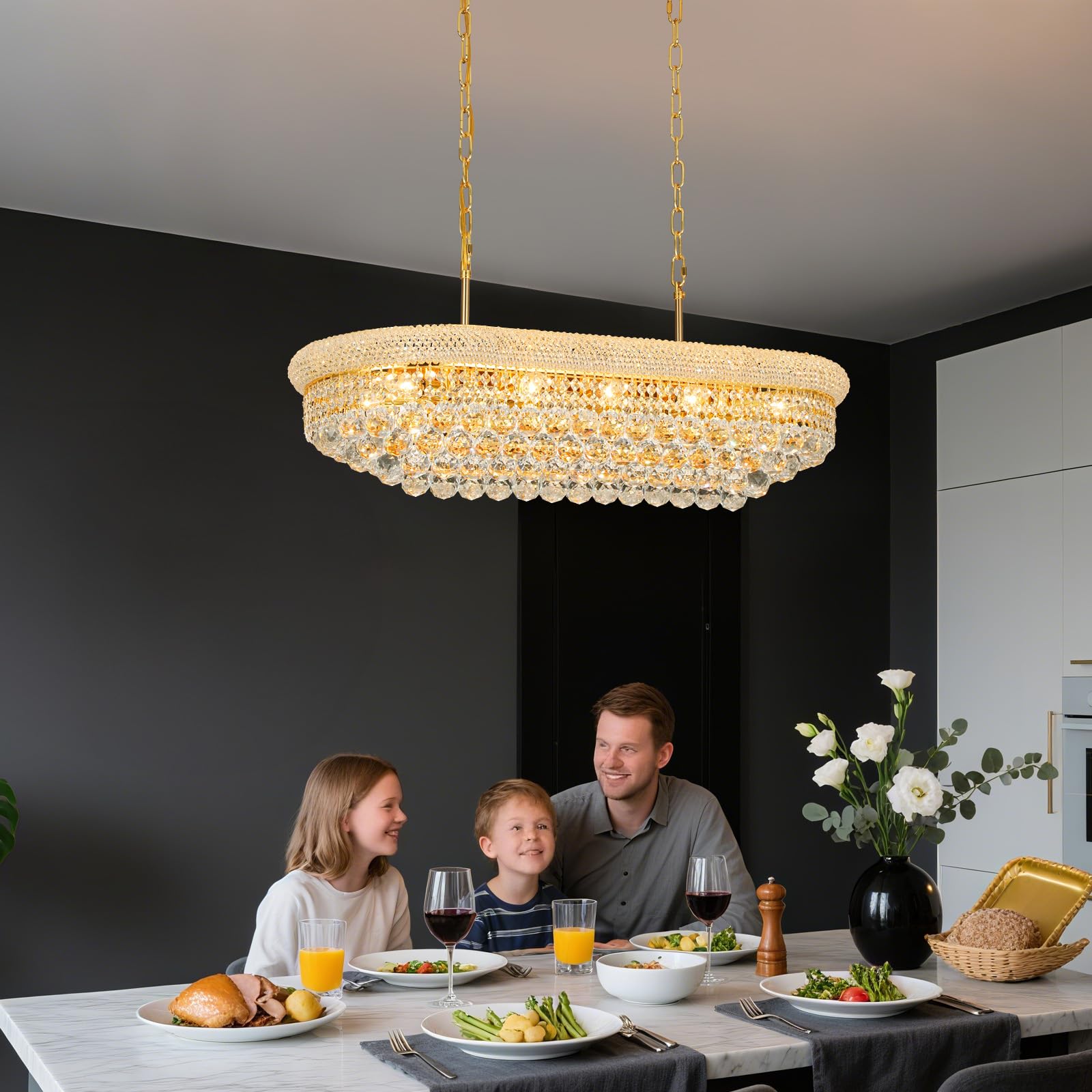 Crystal Chandeliers For Dining Room Light Fixtures Over Table  Modern Crystal Chandeliers For Kitchen Lsland  11 Lights Empire Style Gold stylish Lighting Fixtures For Living Room Bar L34.5 Inch