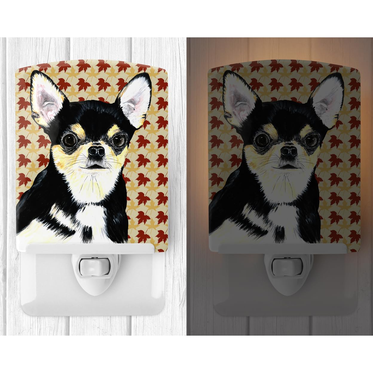 Carolines Treasures Ceramic Night Light, Chihuahua Fall Leaves, UL-Certified, 6x4x3in, Multicolor, Model SC9239CNL