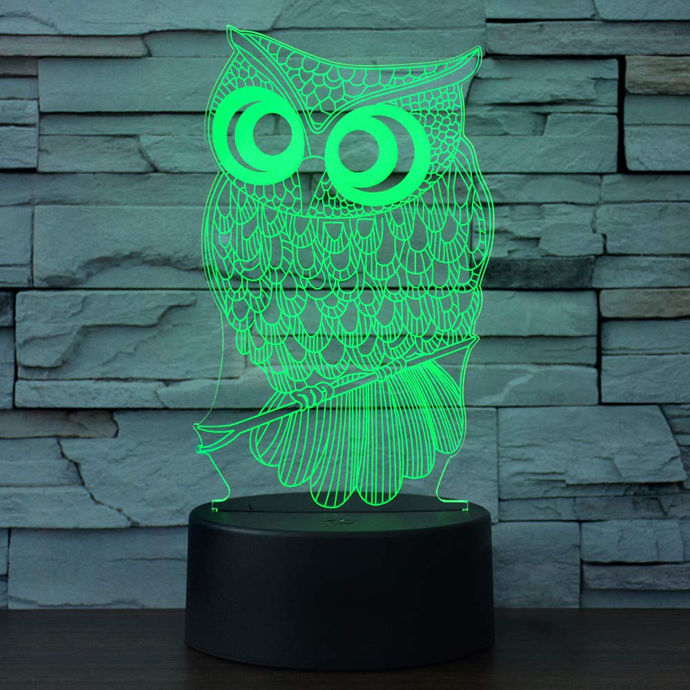I-Chony Owl 3D Illusion Lamp - 7 Color Touch Table Night Light For Kids, Acrylic, Model Ch-26653, Perfect Gift For Boys And Girls