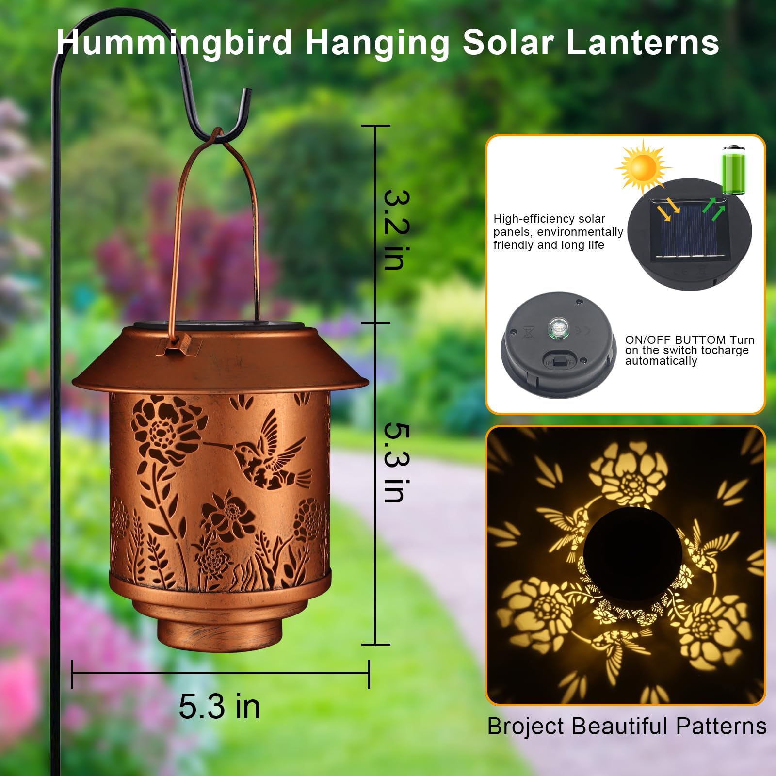 Solar Lantern Lights Outdoor Hanging  Solar Lights Outdoor Waterproof Garden Decor Gifts For Women Mom Metal Decoration Lanterns For Garden Patio(Hummingbird)
