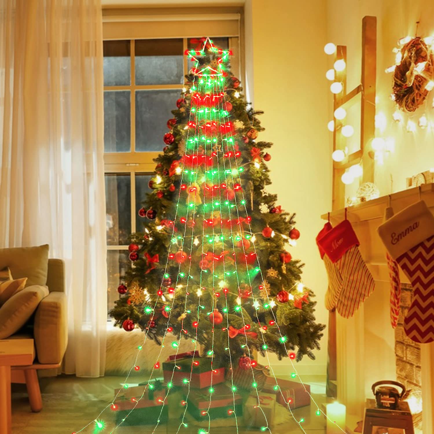 Qulist Christmas Decoration Color Change Star Lights Outdoor, 320 LED 16.4Ft Christmas Tree Toppers String Lights[8 Modes & Wate