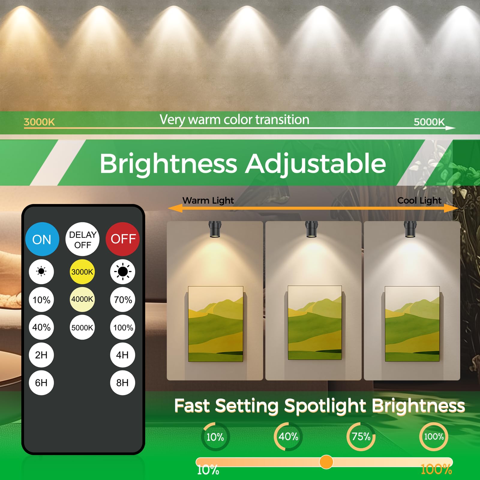 Jiaqiyan Led Spotlight Indoor 2 Pack, 5W Adjustable Led Up Lights With Remote Control & Timer, 3000K/4000K/5000K Floor Uplighting Spot Lights For Plants & Artwork, 5.9 Ft Cord