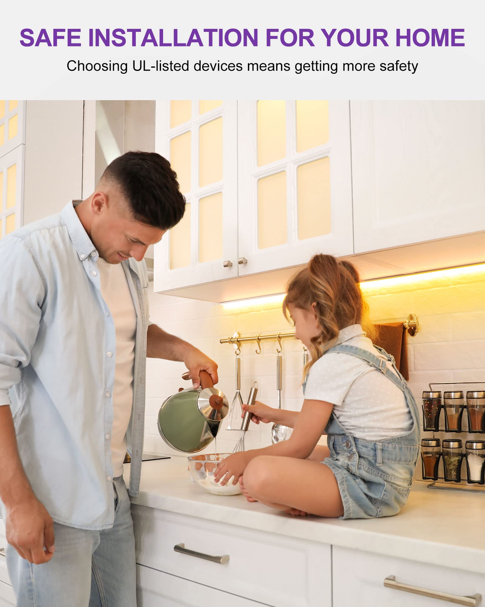 HitLights LED Strip Lights, 900 LEDs, 24.6ft, Warm White 3000K, Flexible Dimmable Tape Light for Kitchen and Bedroom, UL-Listed