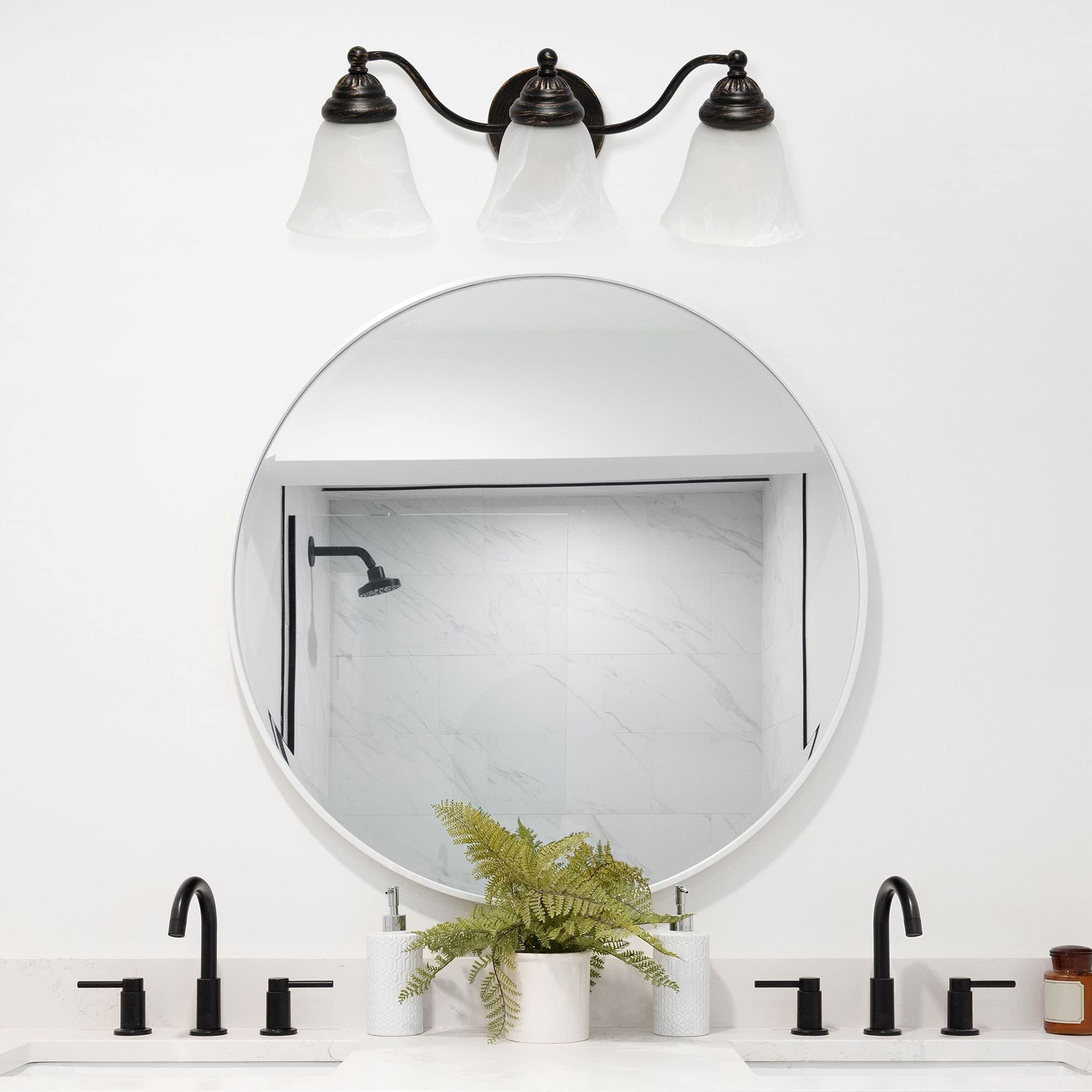 Simple Designs VT1023-ORB 19.25 Classic 3 Light Winding Metal & Frosted Marble White Bell Shape Glass Shades Decorative Wall Mou