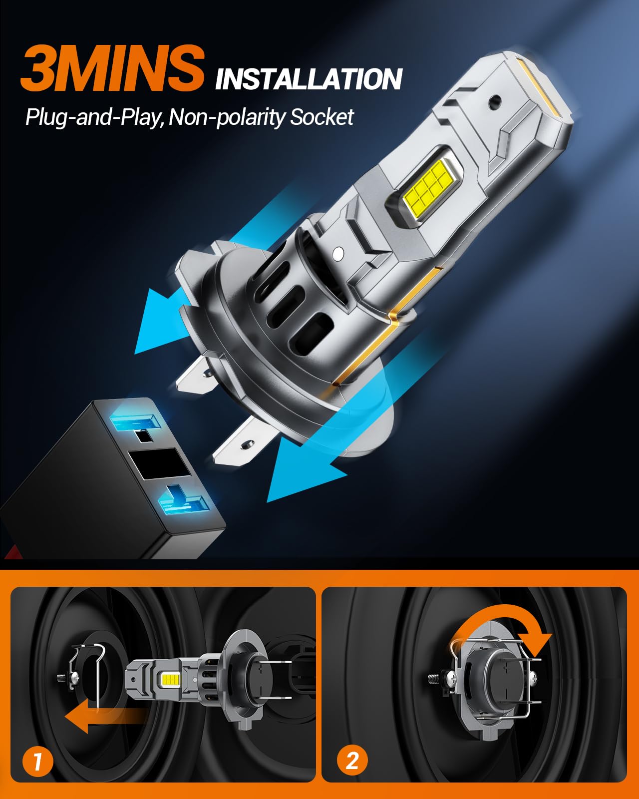 SEALIGHT H7 LED Light Bulbs, 28000LM 6500K Fog Lights, Plug-N-Play, Pack of 2, White