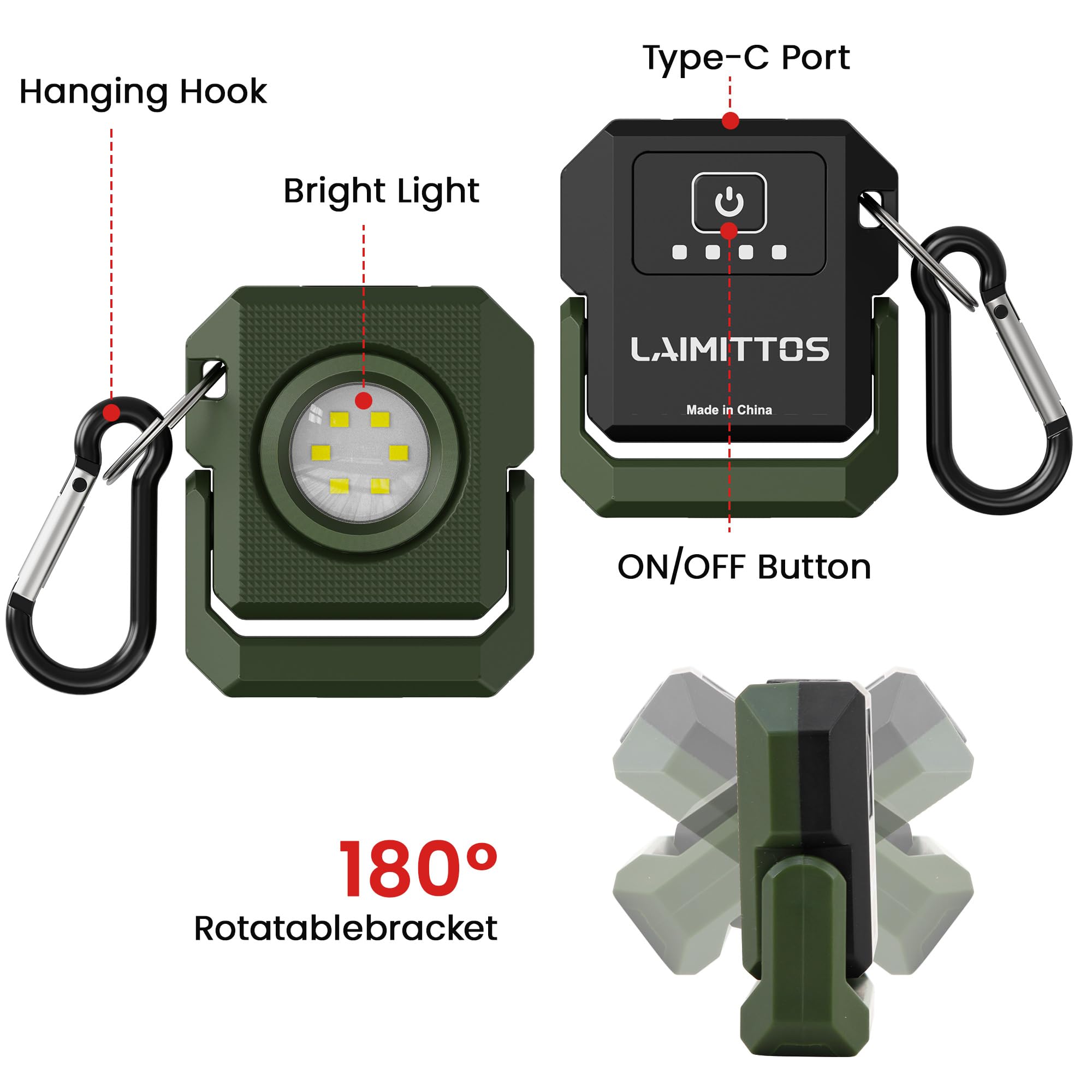 Laimittos 2 Pcs Mini Keychain Flashlight Rechargeable 500 Lumens Led Magnetic Flashlight With Rotatable Bracket 4 Light Modes Po