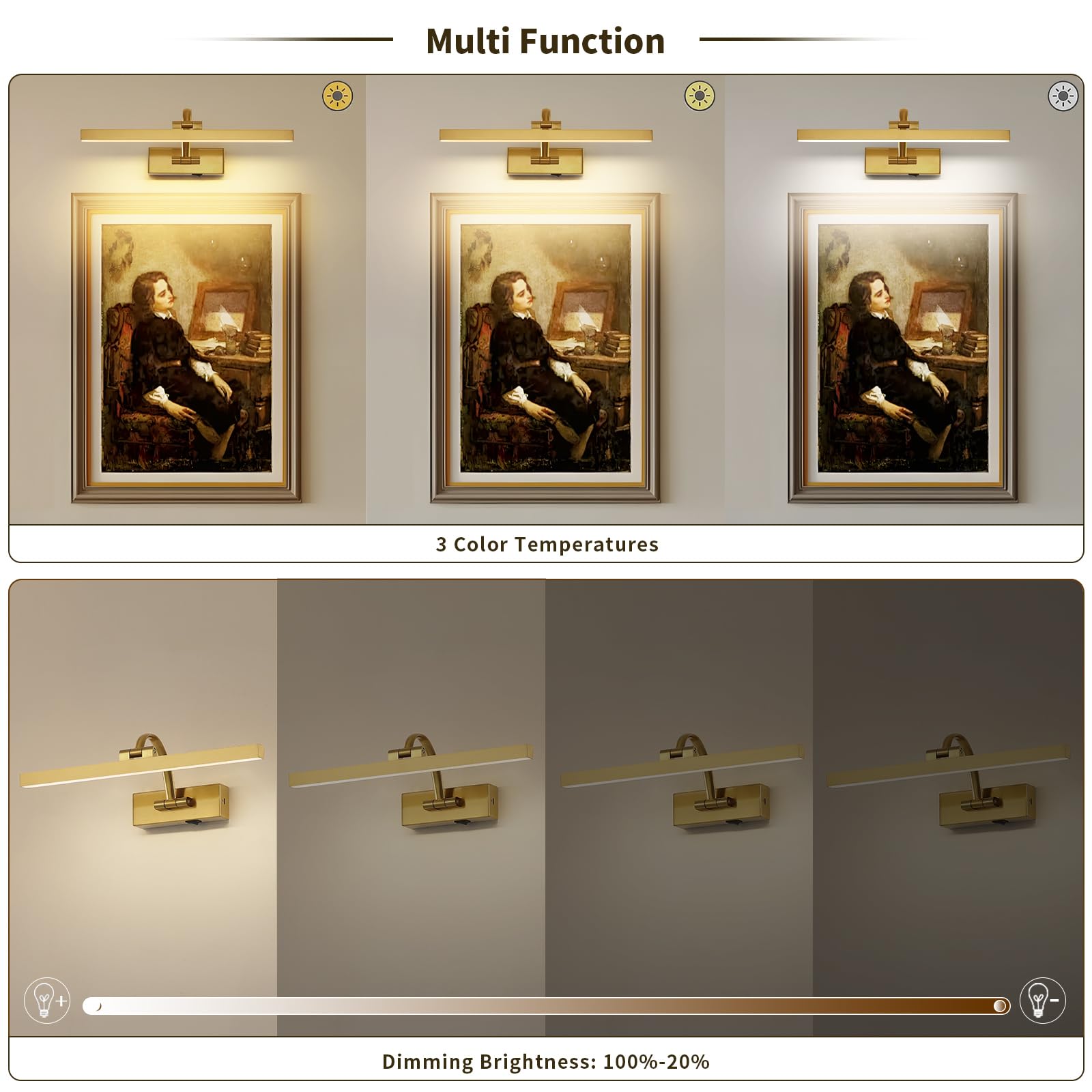 Desoop Picture Lights For Wall Battery Operated  Brass Art Lighting For discomfort-reducingtings With Remote And Timer  Wireless Gallery Light For Portrait Frame Artwork  16 Inch 3Cct Dimmable
