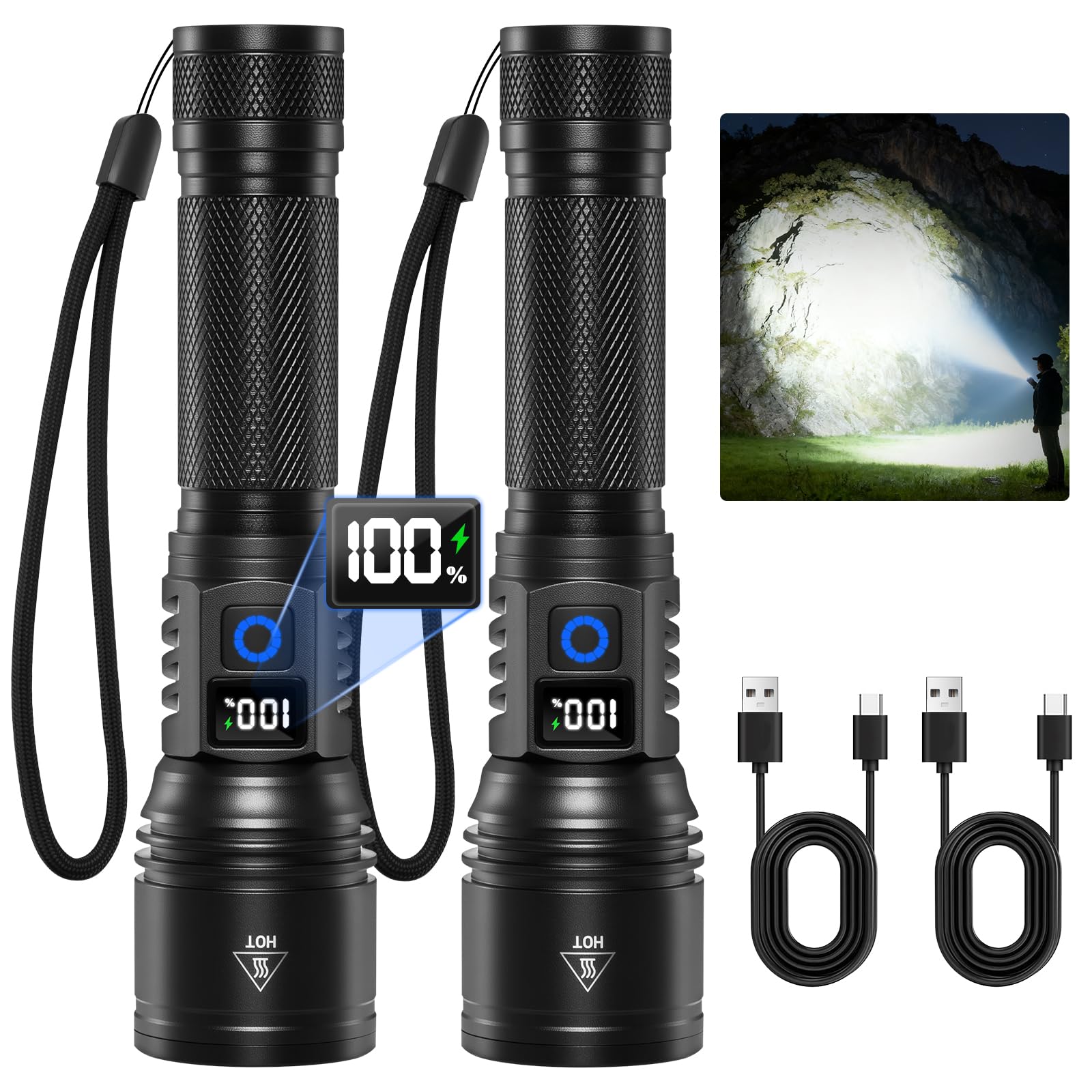Rechargeable Flashlights High Lumens 2Pack  5Modes Super Bright Flashlight Rechargeable  LED Flashlight Powerful  Handheld Tactical Flash Lights for Home Emergencies Camping Essentials  Gifts for Men