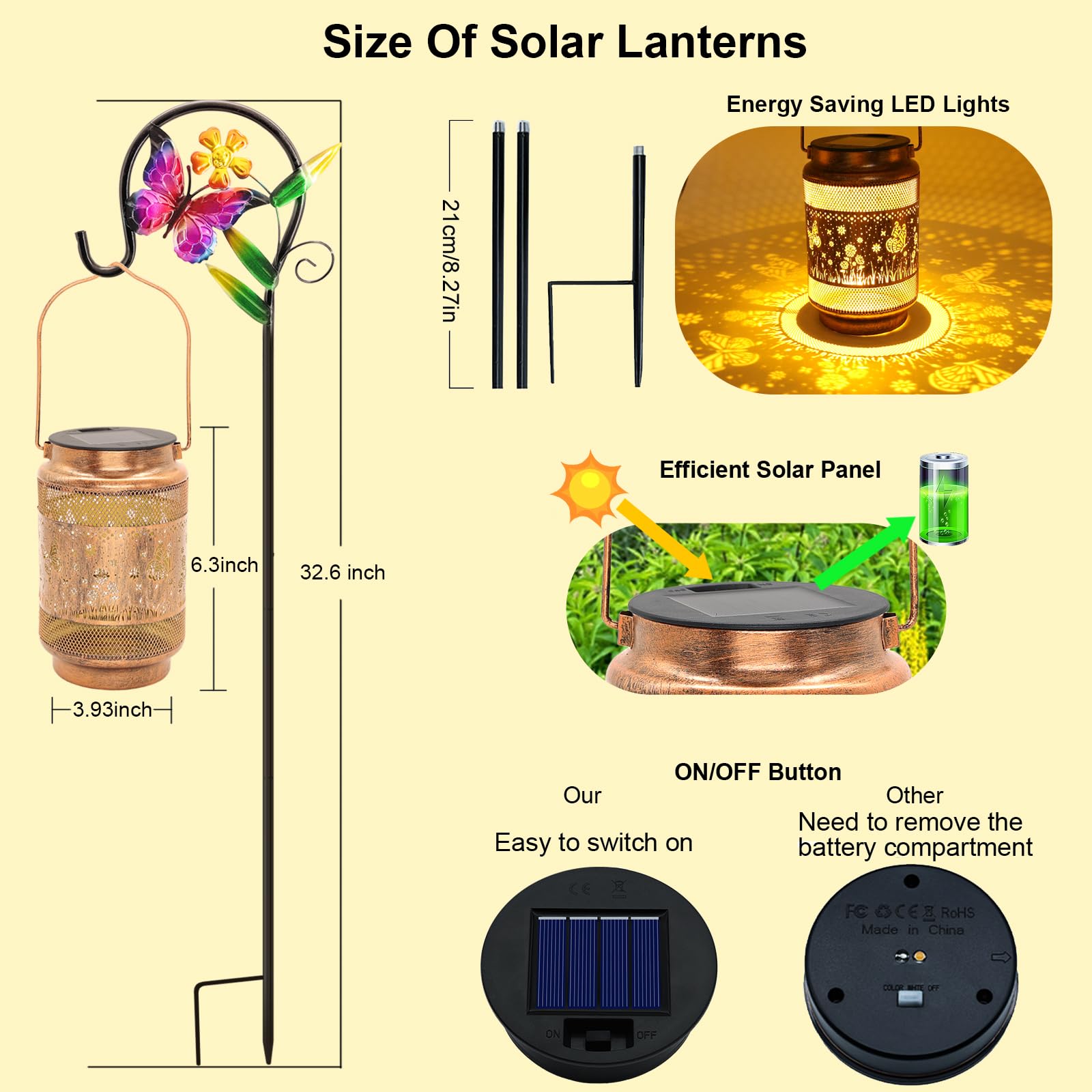 Butterfly Solar Lanterns Outdoor Waterproof With Shepherd Hook, Birthday Gifts For Women Mom Grandma, Metal Solar Hanging Lights