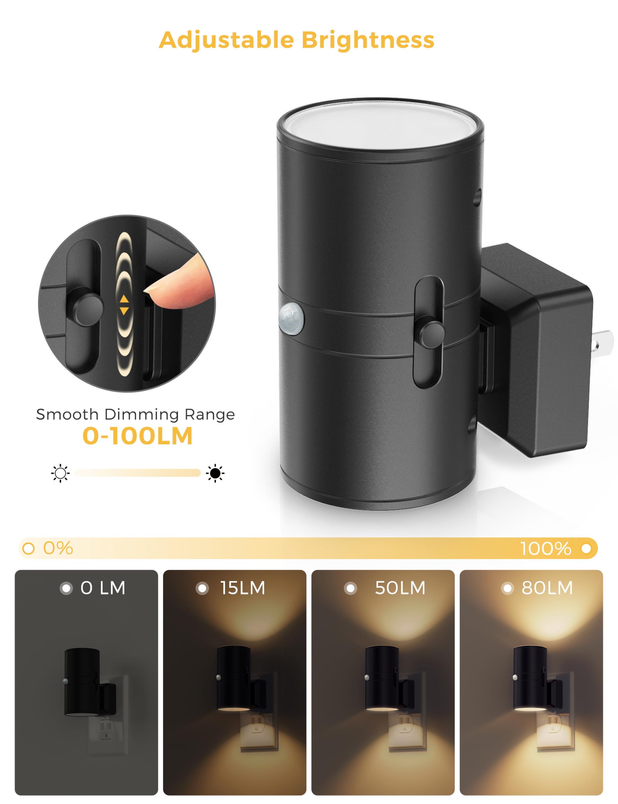 L Lohas Led Motion Sensor Night Light Plug In, 2 Pack, Motion Activated Night Light, 0-100Lm Dimmable, 3000K Soft White, Motion