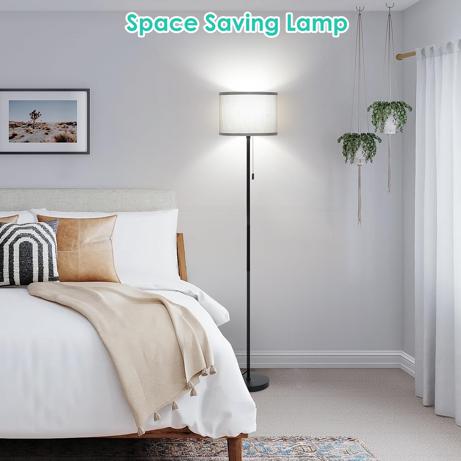 FOLKSMATE Floor Lamp, Modern LED Standing Light, Metal, Gray Shade, Model KD230338FL-GY