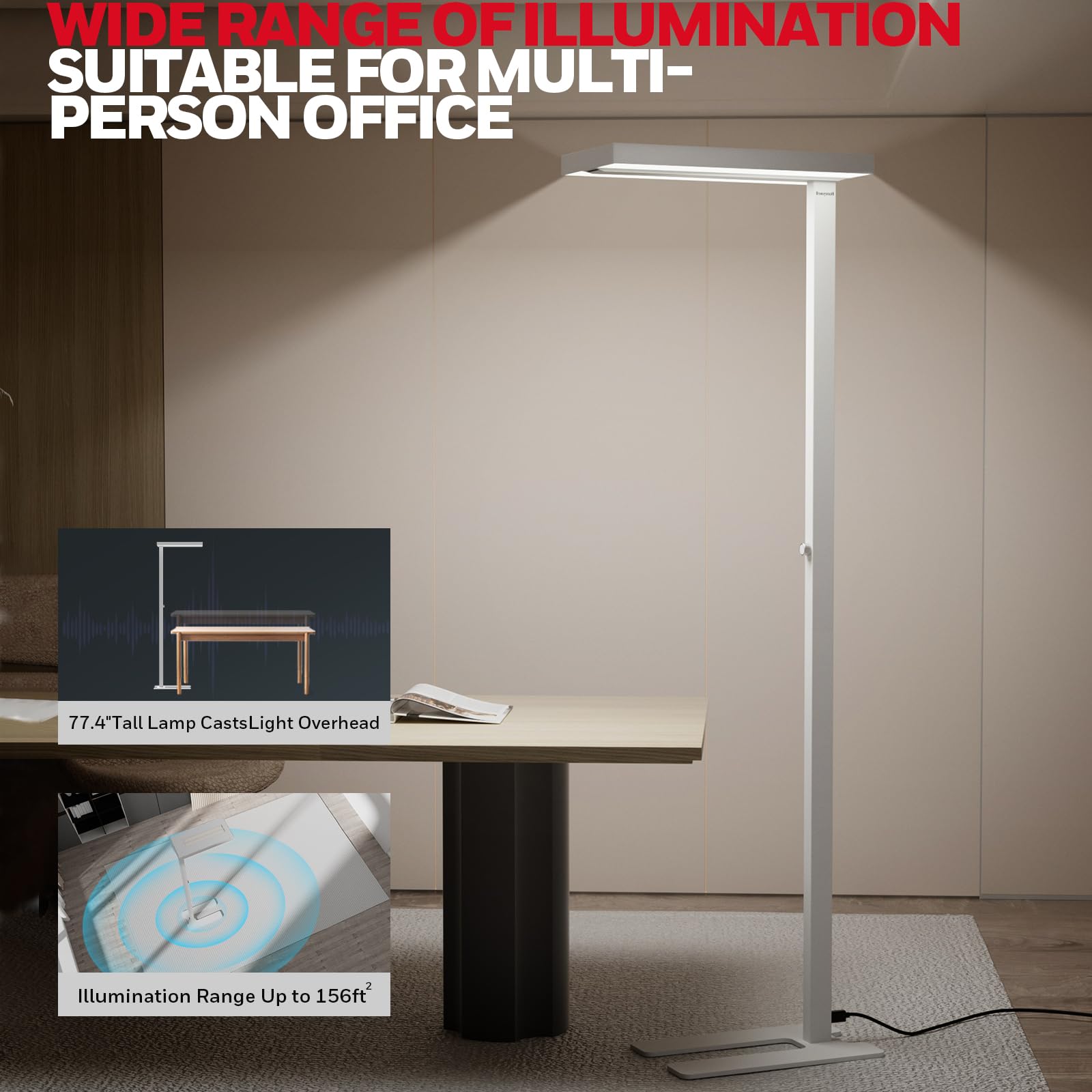 Honeywell LED Floor Lamp - 8000LM Dimmable Eye-Caring Light for Home Office, Model HWL-02E GEN, 4000K Natural Daylight