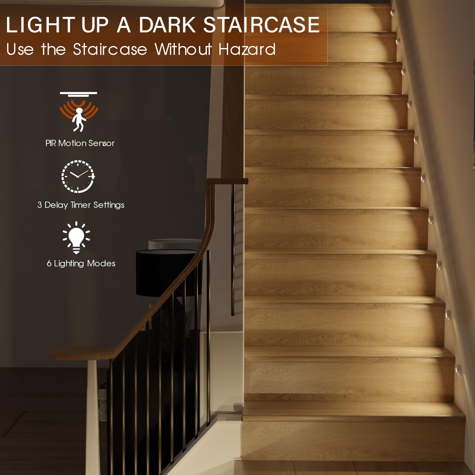 Ameistor Smart Stair Lights Motion Sensor Indoor, Plug-In Led Step Lights Indoor With Cascading Effect, Dimmable, 3000K-6000K (20 Stairs)
