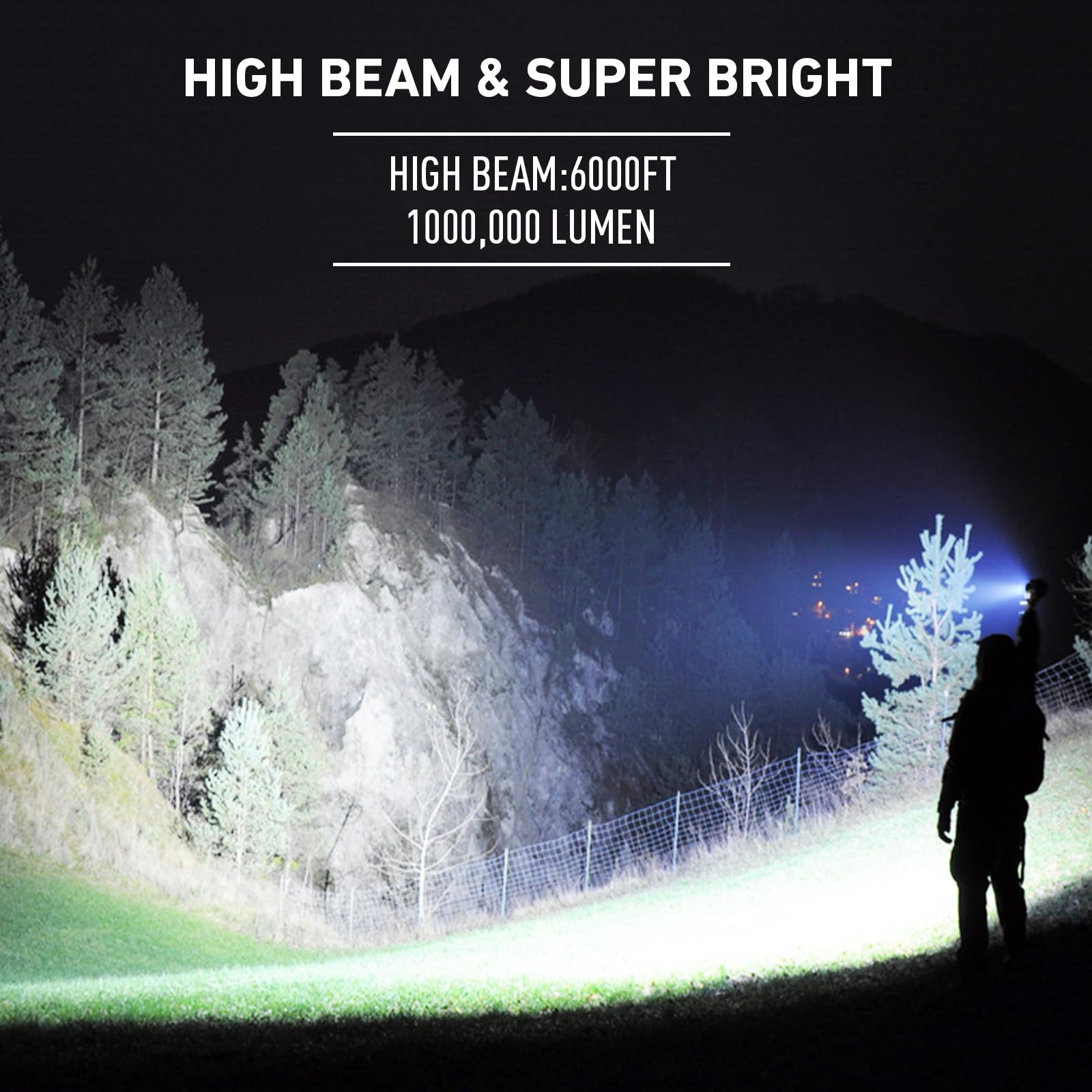 Lbe Rechargeable Spotlight Outdoor,1000,000 Lumens Led Spotlight Flashlight With Cob Light And Foldable Tripod, 6 Modes Waterpro