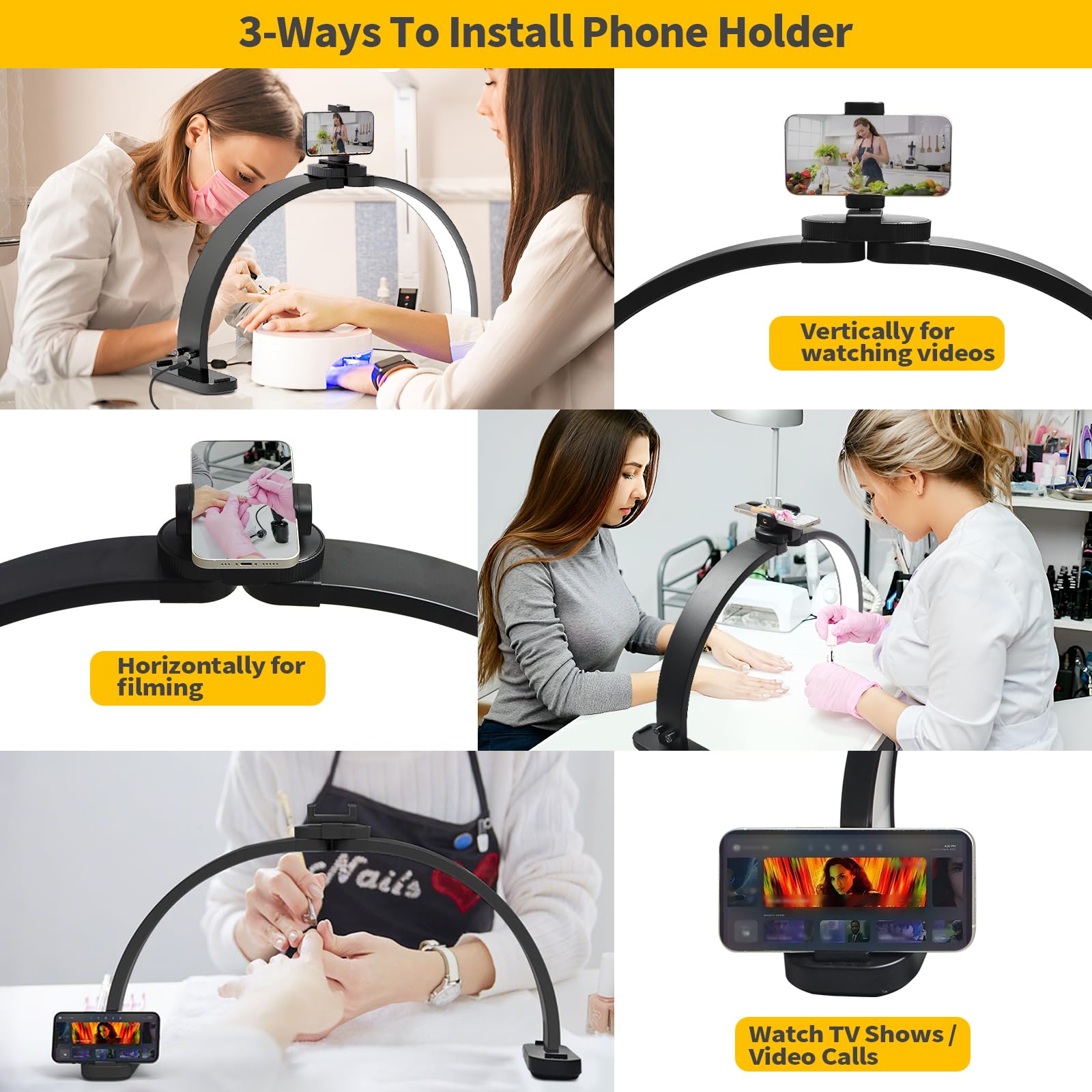 Cgbe Nail Half Moon Light: Extra Large 30.7'' Half Moon Light For Nail Desk With Phone Holder - 3 Color Modes & 10 Brightness Na