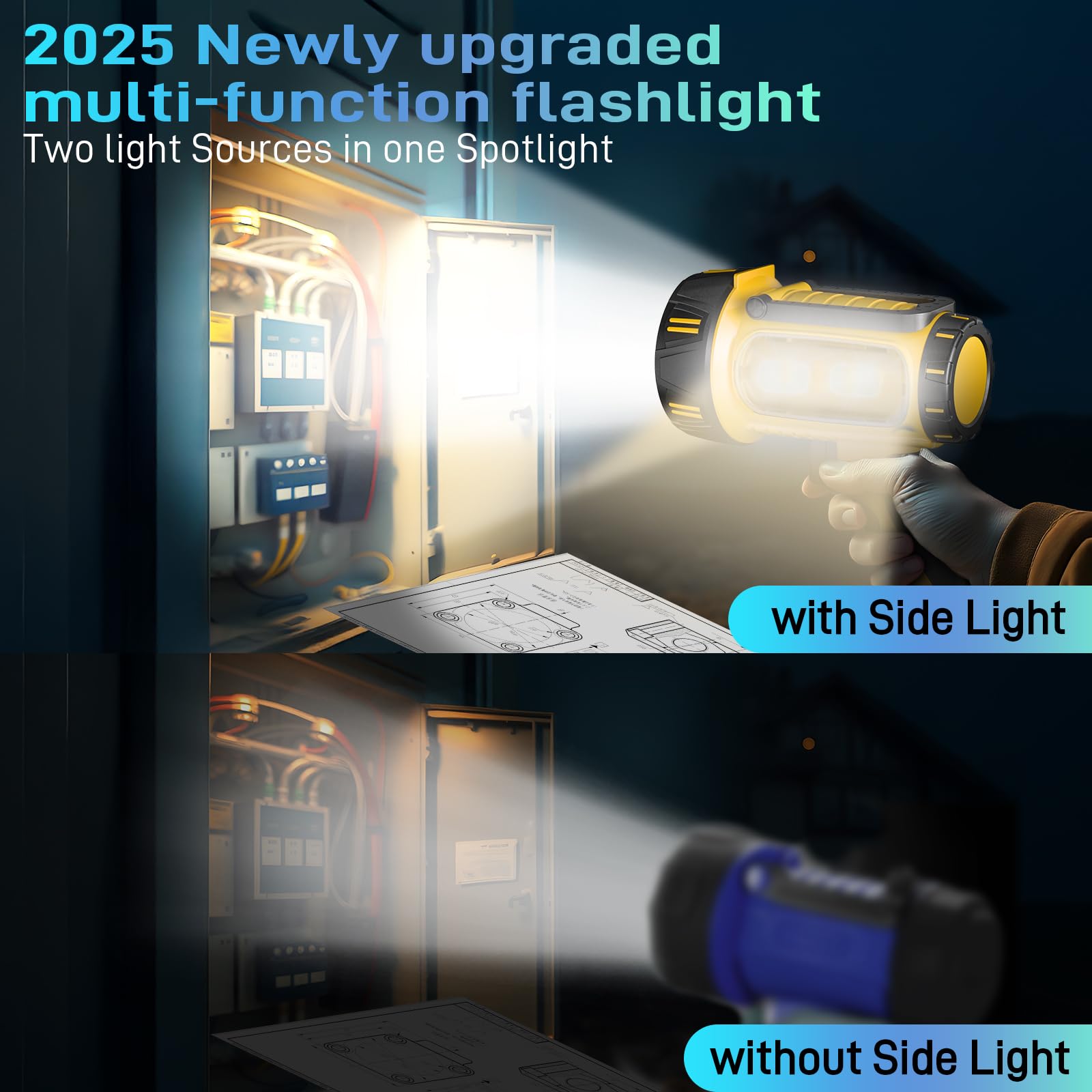 CHRMJERN 10000mAh Rechargeable Spotlight 90000 Lumen Flashlight, Yellow, Model FL1, Outdoor Runtime 48+ Hrs with Tripod