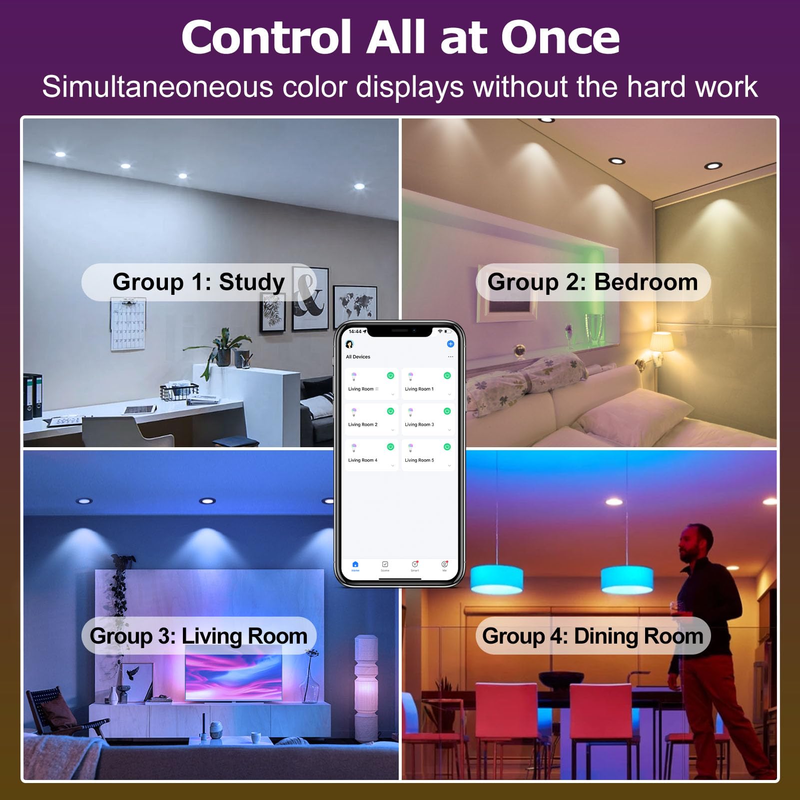 LightingWill 2 Inch Smart WiFi LED Downlight, Dimmable RGB & 2700K-6500K, Aluminum, Black Trim, 10 Pack, Model: 6f4