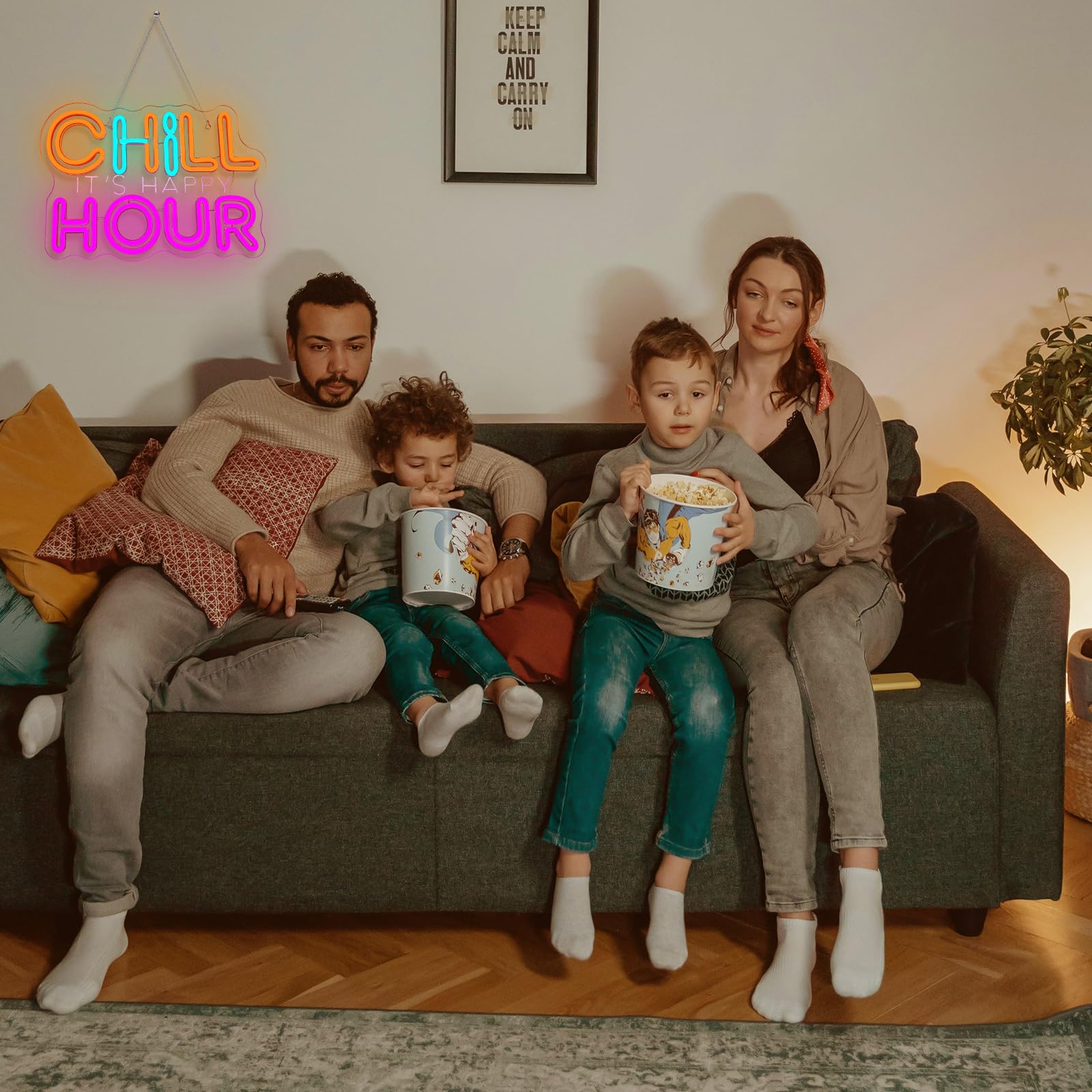 Wanxing CHILL HOUR Neon Sign - Colorful LED Wall Light with inIts Happy Hourin Quote for Bedroom, Dorm, Game Room, Home Party Décor