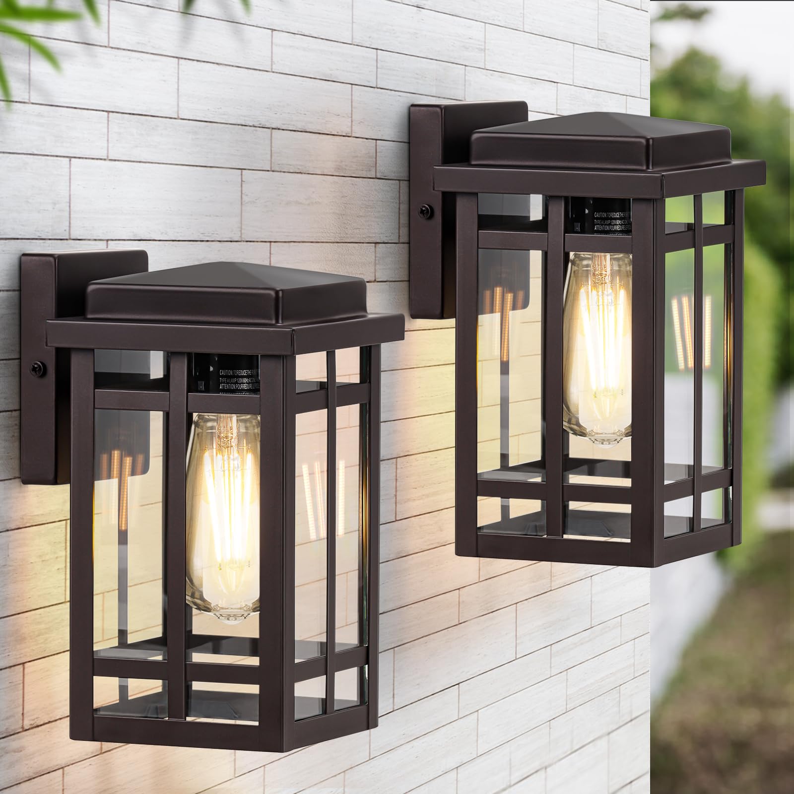 9.76'' Outdoor Wall Light Fixtures 2 Packs, Waterproof Porch Lights Wall Lanterns, Exterior Modern Matte Brown Wall Mount Lighti