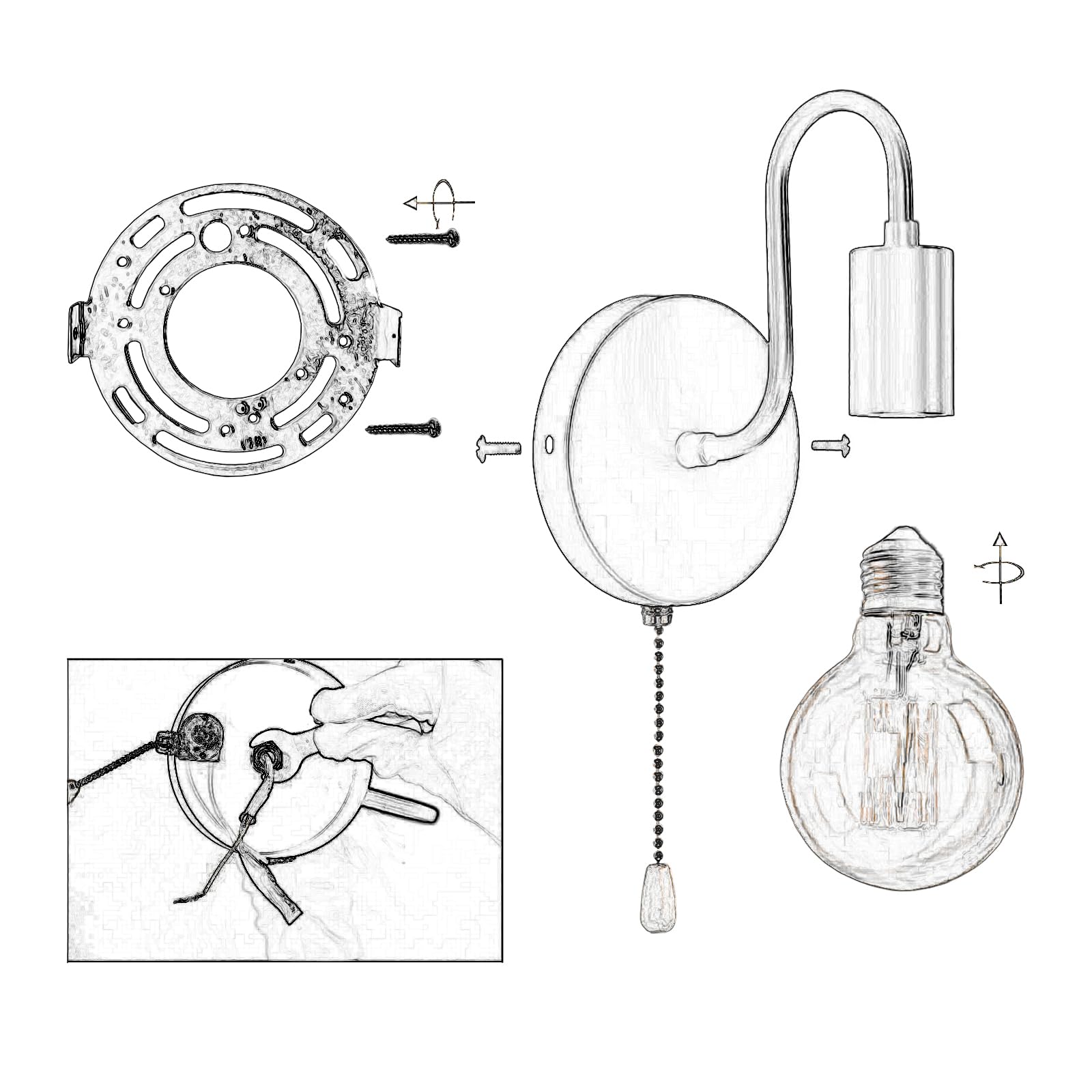 Dtiedy Hardwired Wall Sconce With Pull Chain Set Of 2 Gold Wall Lights Fixtures With On Off Switch E26 Vintage Metal Indoor Wall Lighting For Mirror Hallway Bedroom  No Bulb