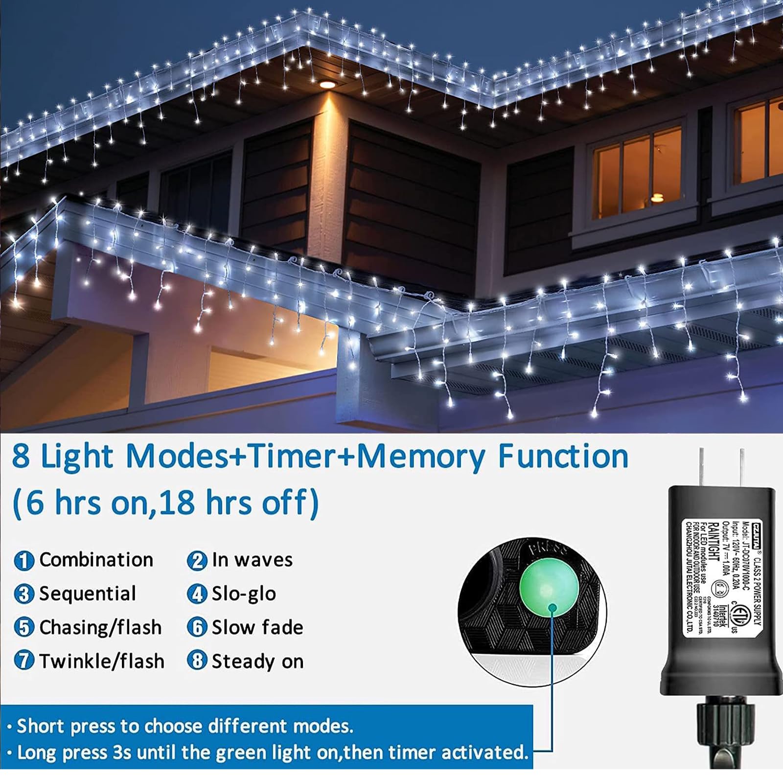 Yeguo 33Ft 400 Led Icicle Lights Outdoor, 80 Drops Icicle Christmas Lights Connectable, 8 Modes White Icicle String Lights With