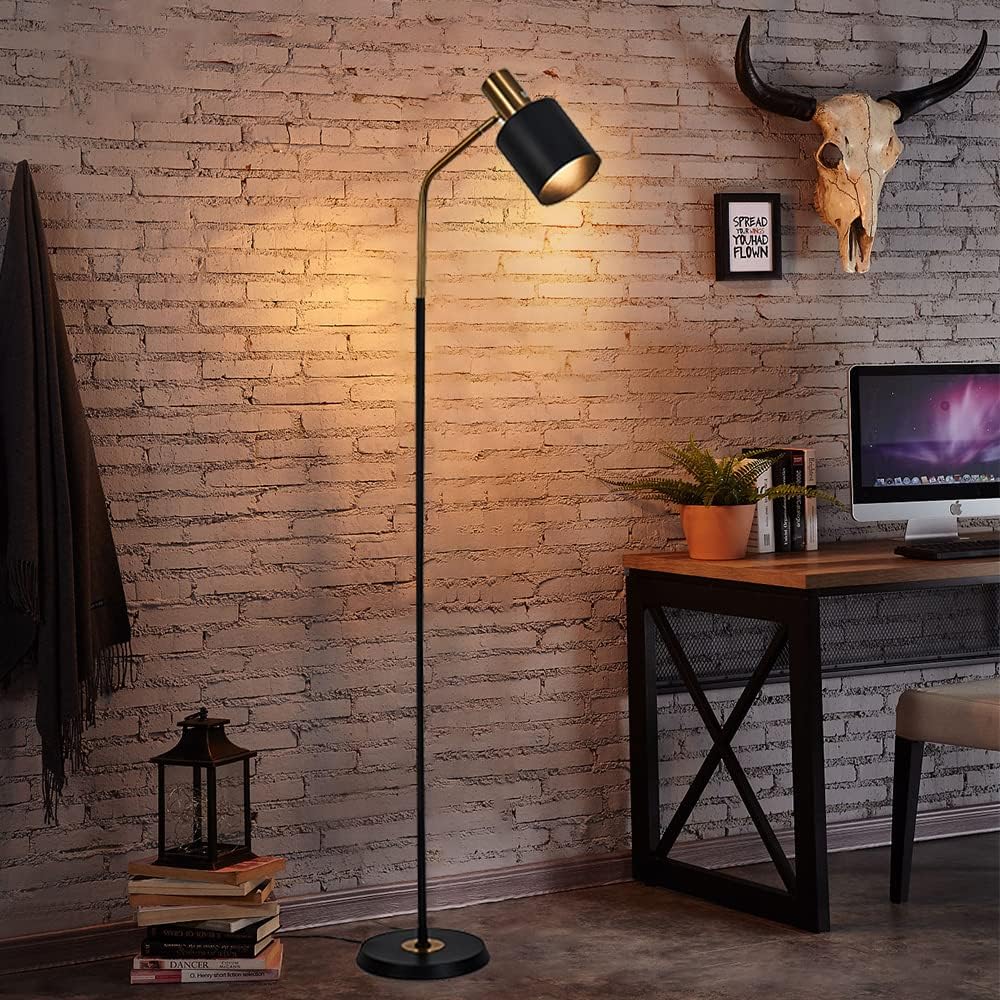 O'Neeldy Modern Industrial Floor Lamp 65'' Black Standing Lamp, Black Floor Lamp With 360 Adjustable Lampshade, 12W E26 Bulb Inc